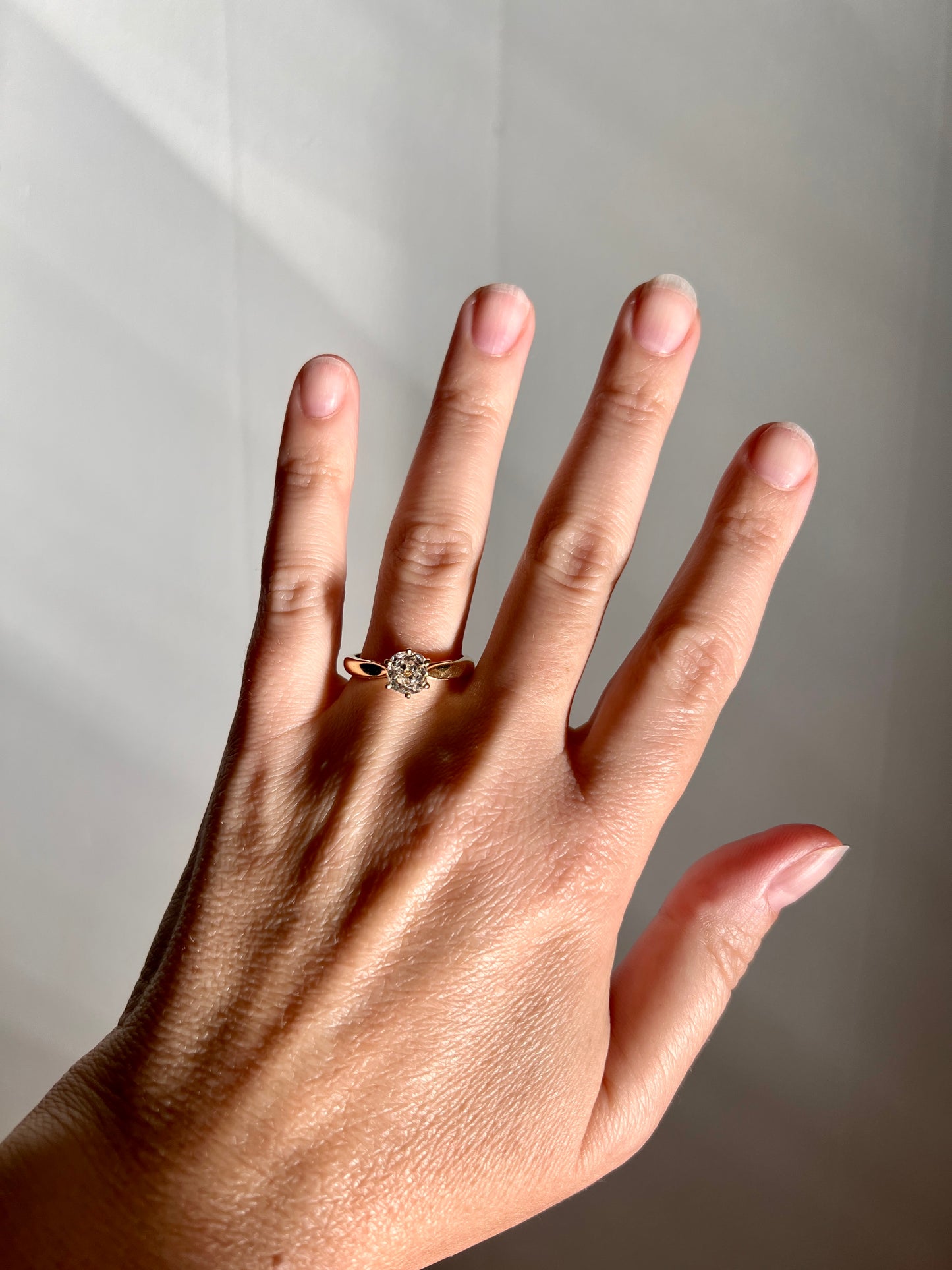 Vintage EYE CLEAN 1 Carat + French Solitaire Ring Chunky Antique Cushion Old Mine Cut DIAMOND Band 18k Gold Engagement