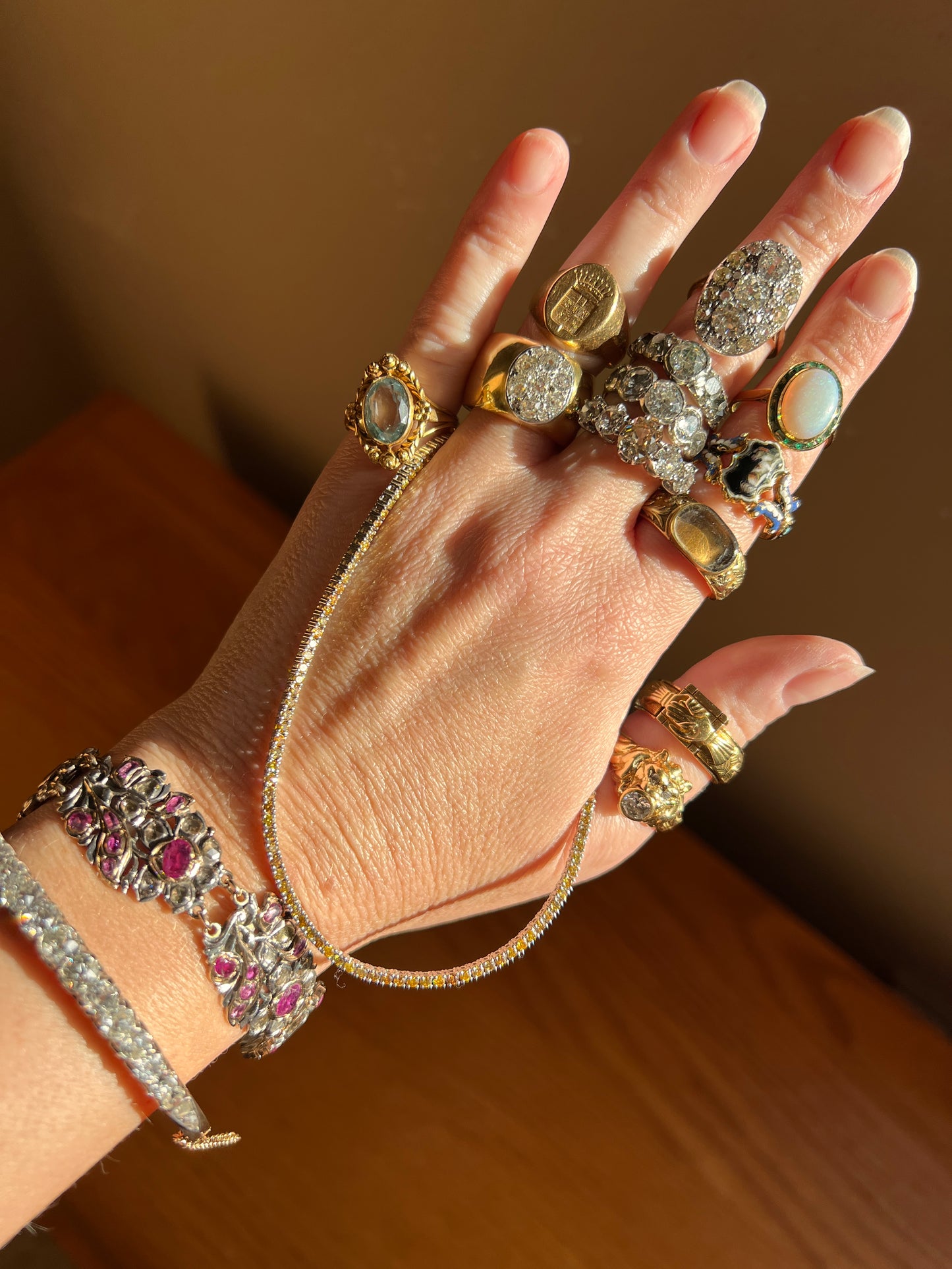Antique 4.35 CARAT Old Mine Cut DIAMOND Encrusted Hinged Bangle Line Bracelet 18k Gold Victorian Wriststack
