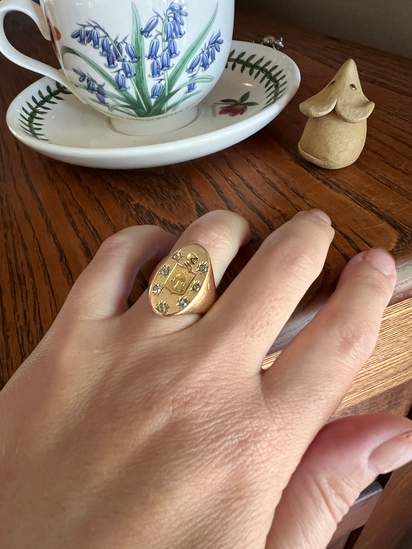 Old Mine Cut DIAMOND Starburst HEAVY French Antique Signet RING 13g 18k Gold Solid Helmet Coat of Arms Chunky