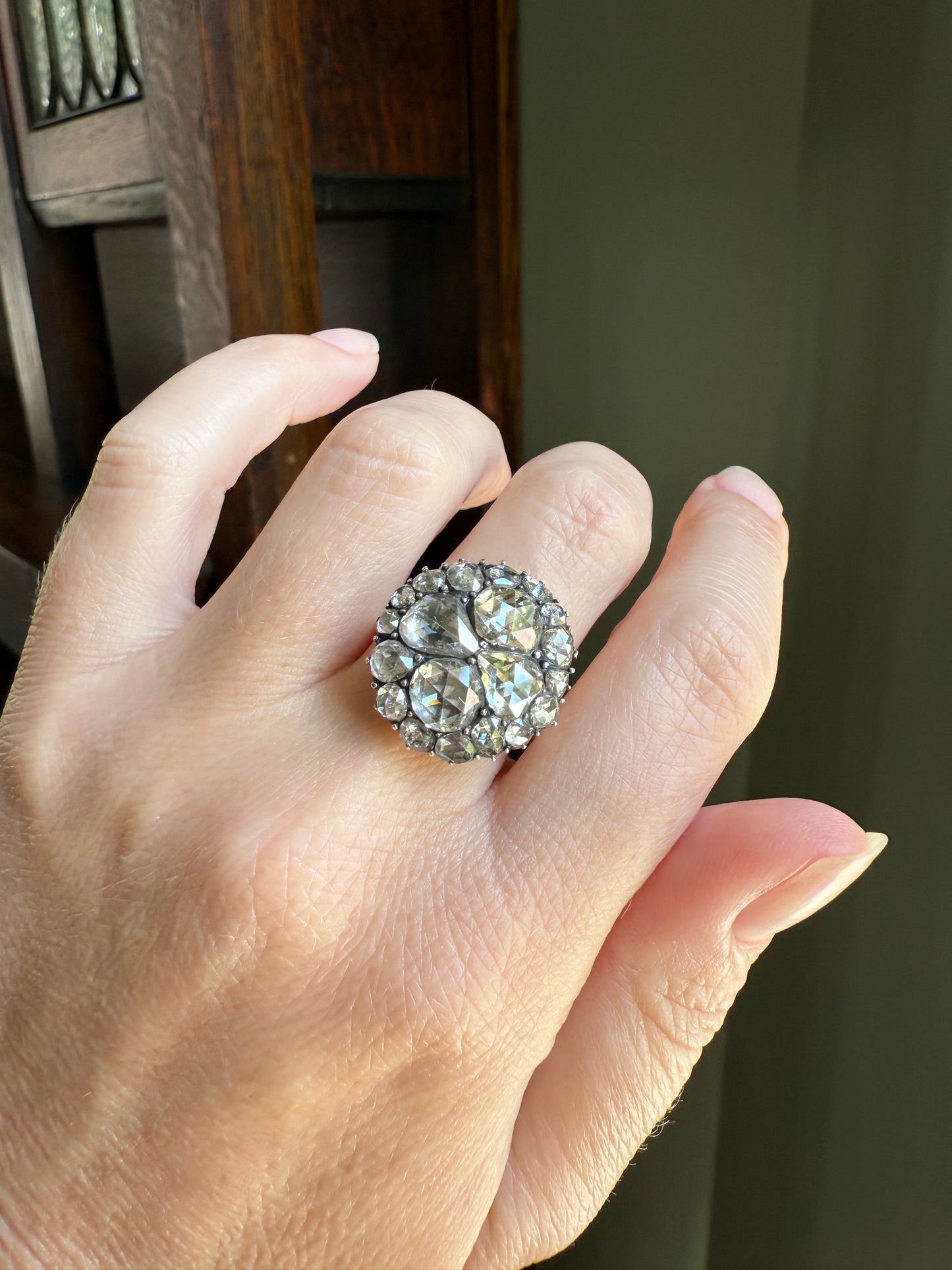 Stunning Antique 6 Carat Scale Dutch Rose Cut DIAMOND 14k Gold Silver Cluster Chunky Pear Stacker Rare Bauble