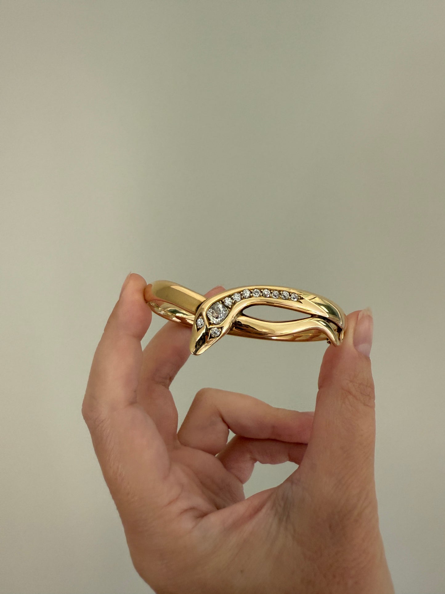 SNAKE Antique 1.3 Carat Old Mine Cut DIAMOND 32g 14k GOLD Chunky Heavy Bangle Bracelet Figural