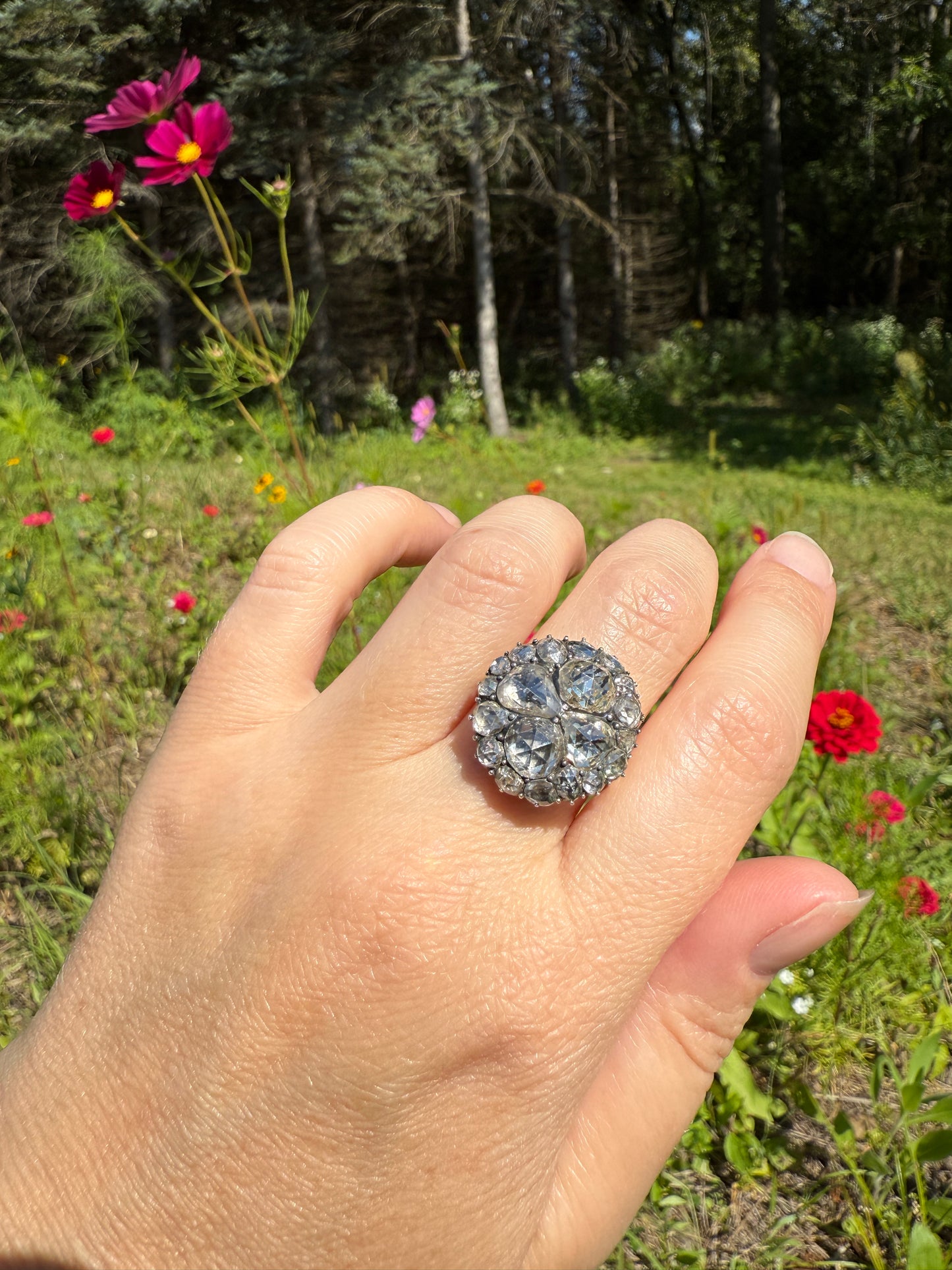 Stunning Antique 6 Carat Scale Dutch Rose Cut DIAMOND 14k Gold Silver Cluster Chunky Pear Stacker Rare Bauble