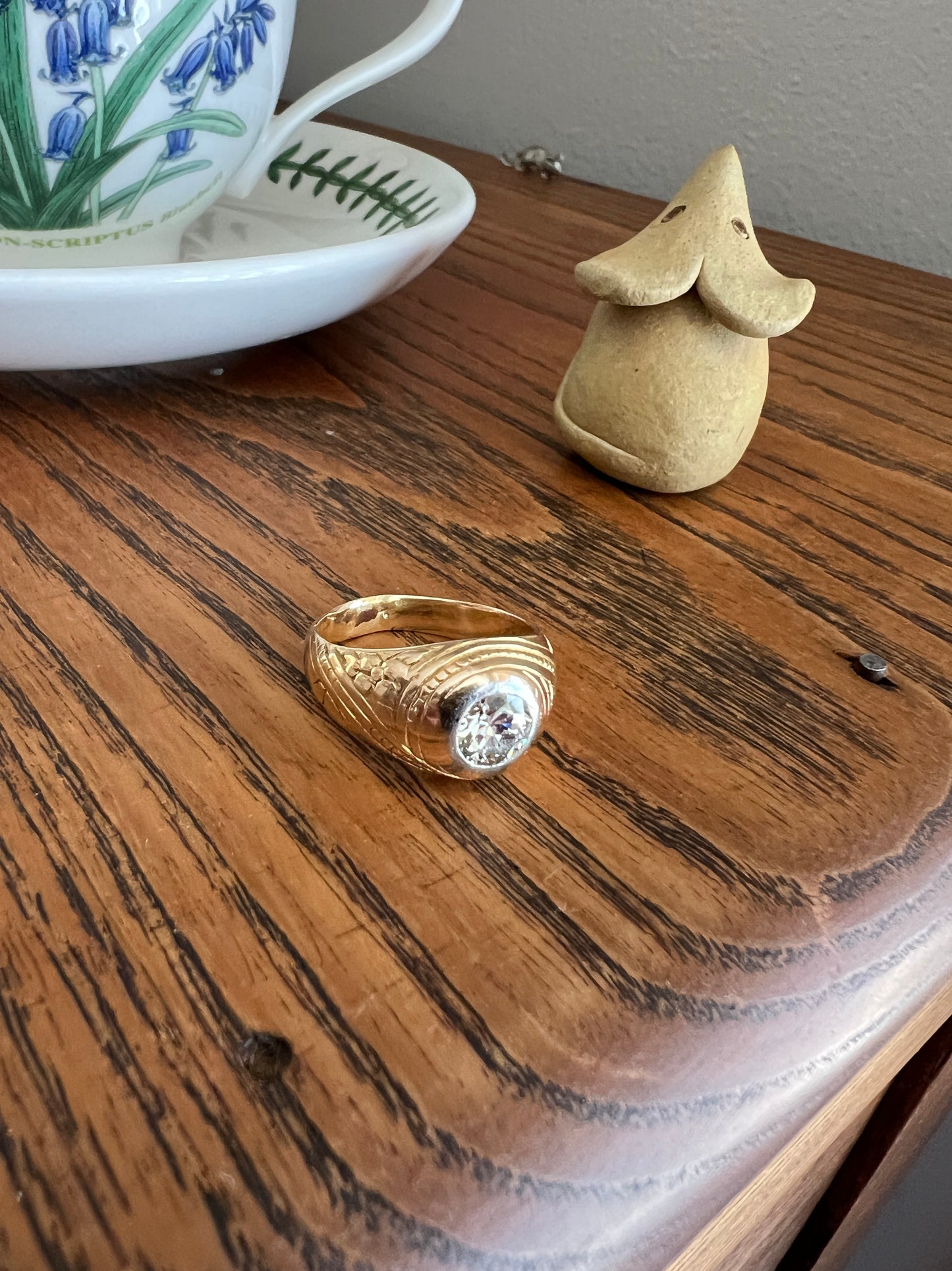 HEAVY 1.2 Carat Transitional Cut DIAMOND French Vintage 12g 18k Gold Forget Me Not Floral Gypsy Band Ring Chunky Unisex
