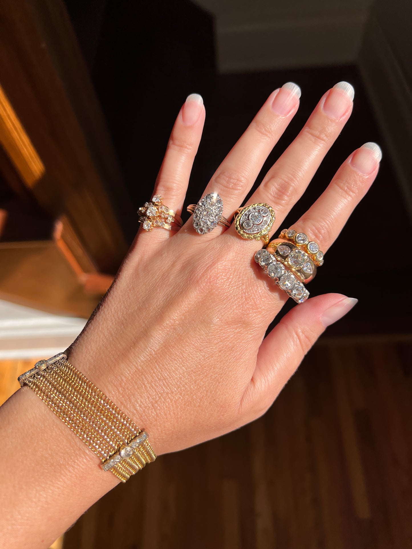 Unique SIX Stone .84 Carat Old European Transitional Cut DIAMOND Set Band Stacker Ring 18k Gold French Vintage