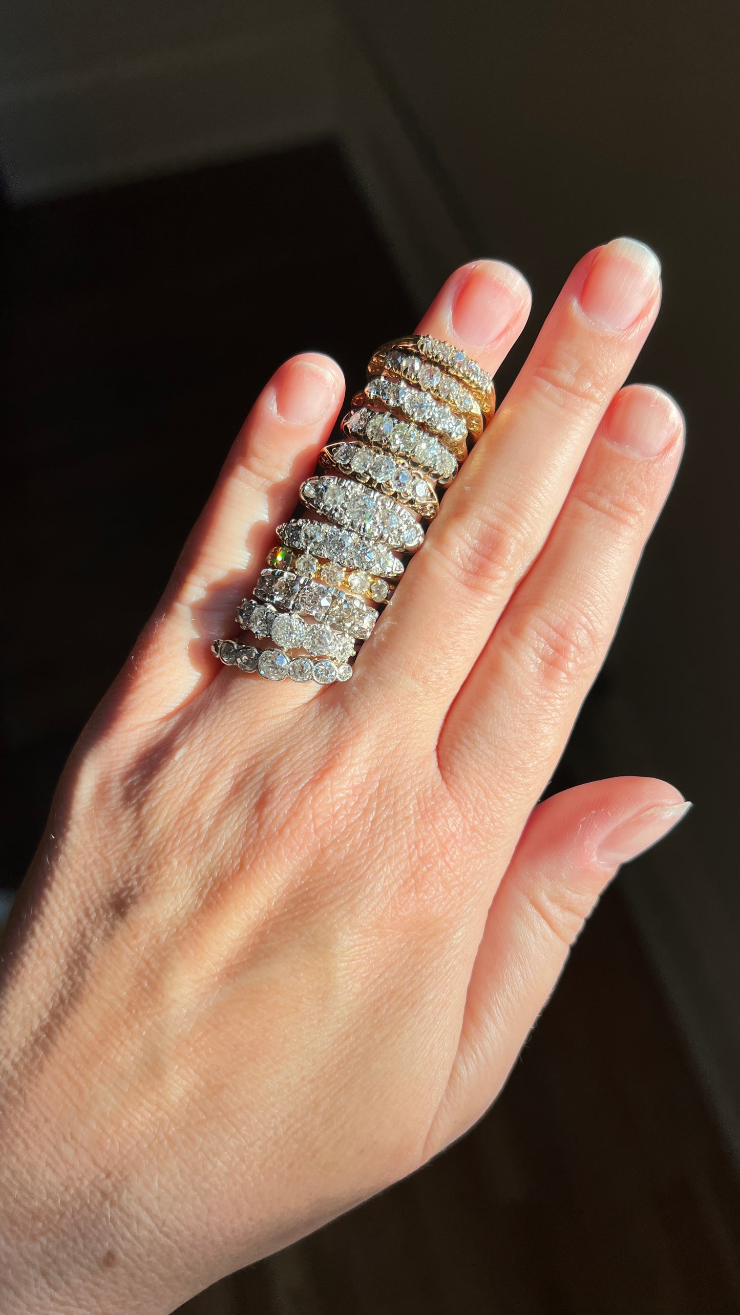 SEVEN Stone Half Hoop Antique 1.2 Ctw Old Mine Transitional Cut DIAMOND Bezel Set Band Ring 18k Gold