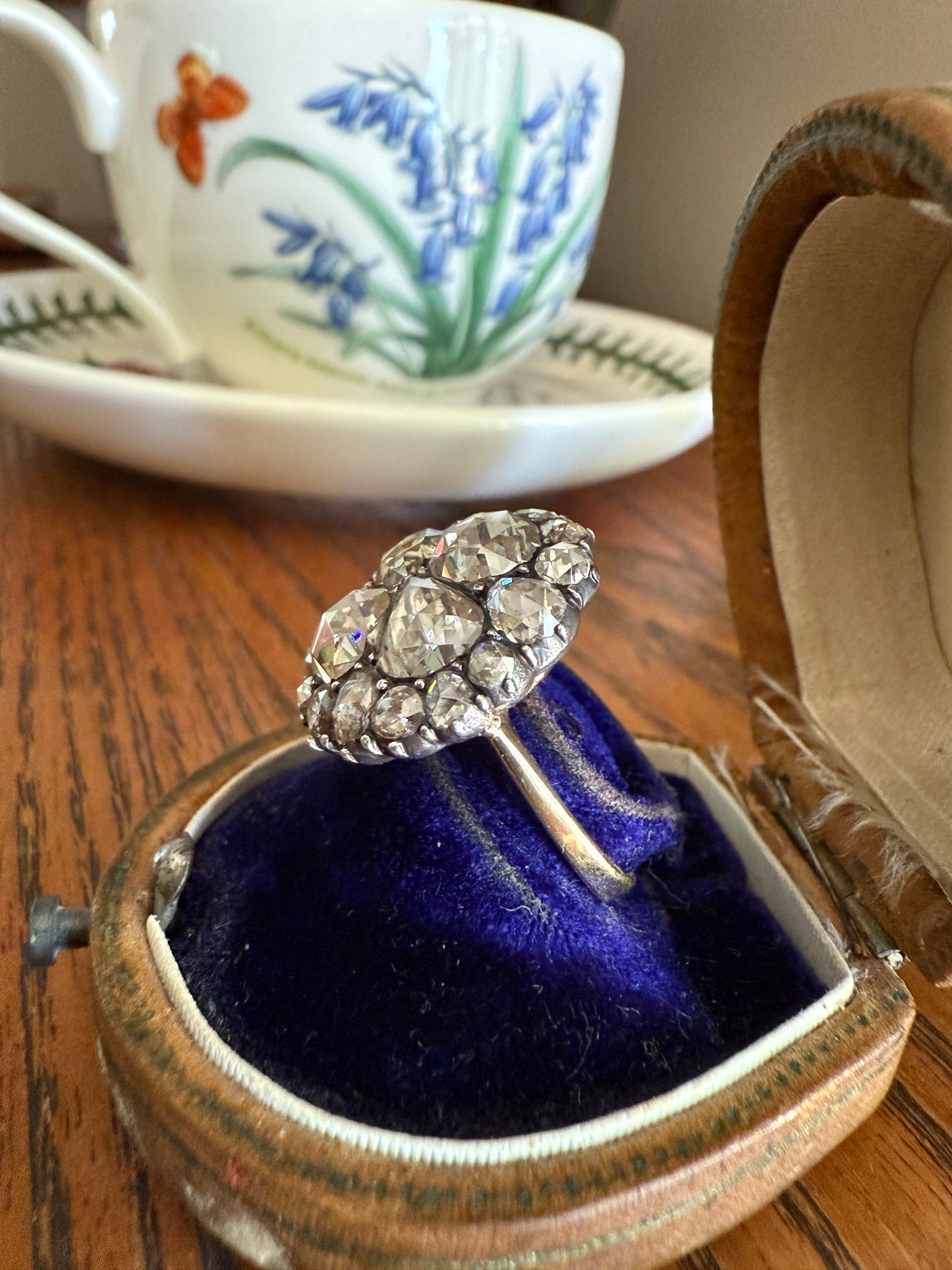 Stunning Antique 6 Carat Scale Dutch Rose Cut DIAMOND 14k Gold Silver Cluster Chunky Pear Stacker Rare Bauble
