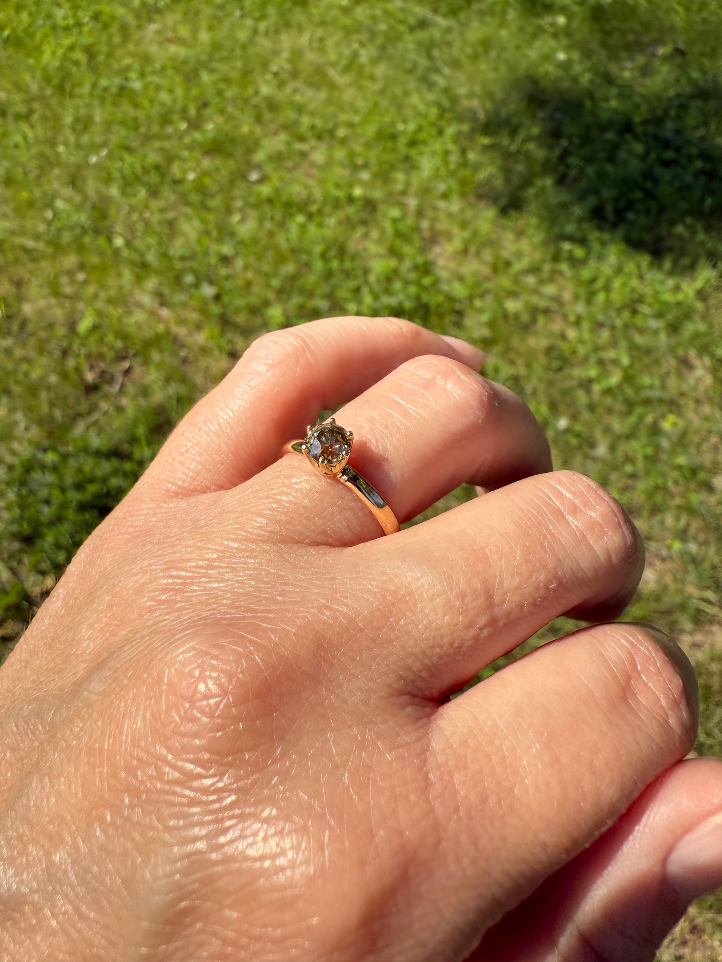 Vintage Band Antique Diamond .69 Carat Fancy Brown Old Mine Cut 18k Gold Dated Wedding Ring Solitaire Champagne Ooak Engagement