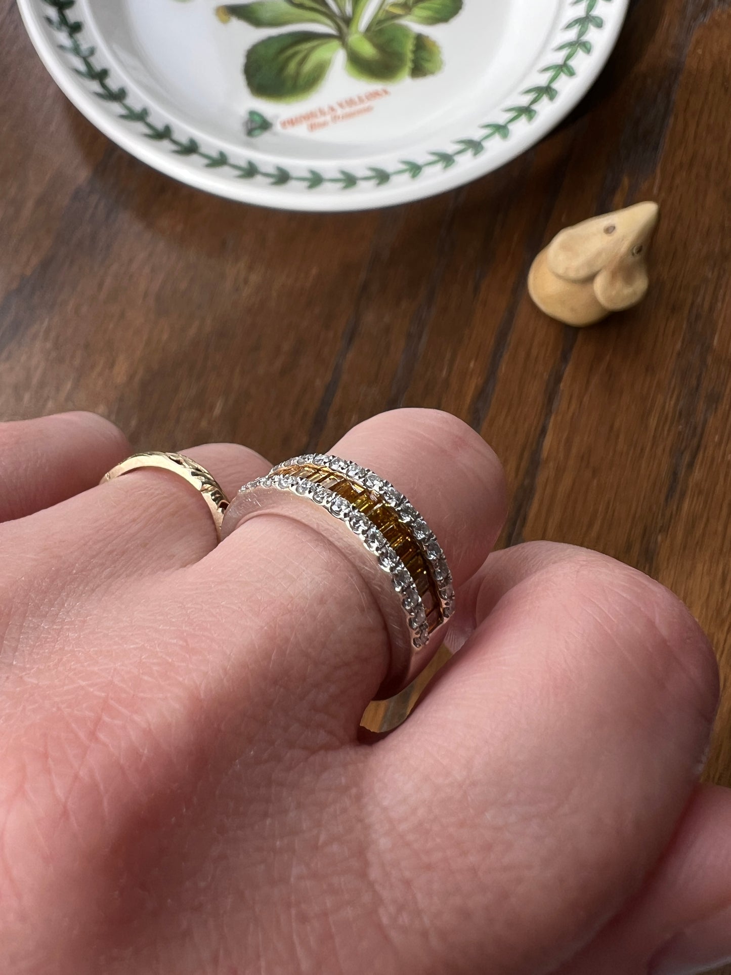 FANCY Intense YELLOW Orange & White 1.9 Carat DIAMOND 18k White Gold Ring Baguette Channel Set Band Half Hoop Stacker