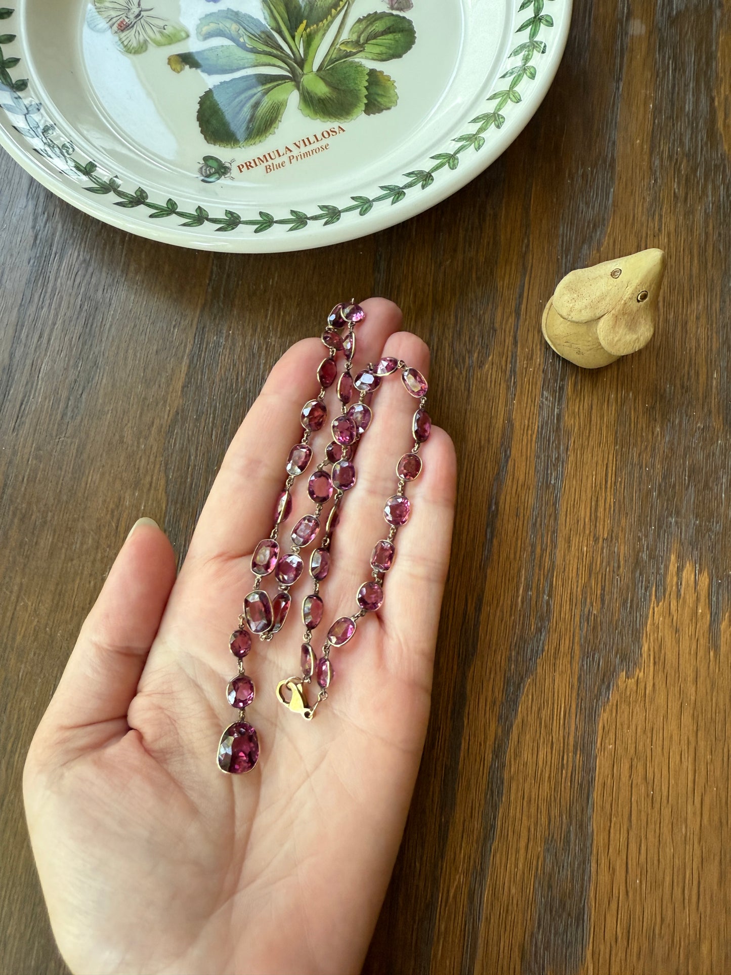 Antique 36 GARNET Riviera Station Chain 10k GOLD Berry Purple Pink Chunky Lariat Y Necklace Collar