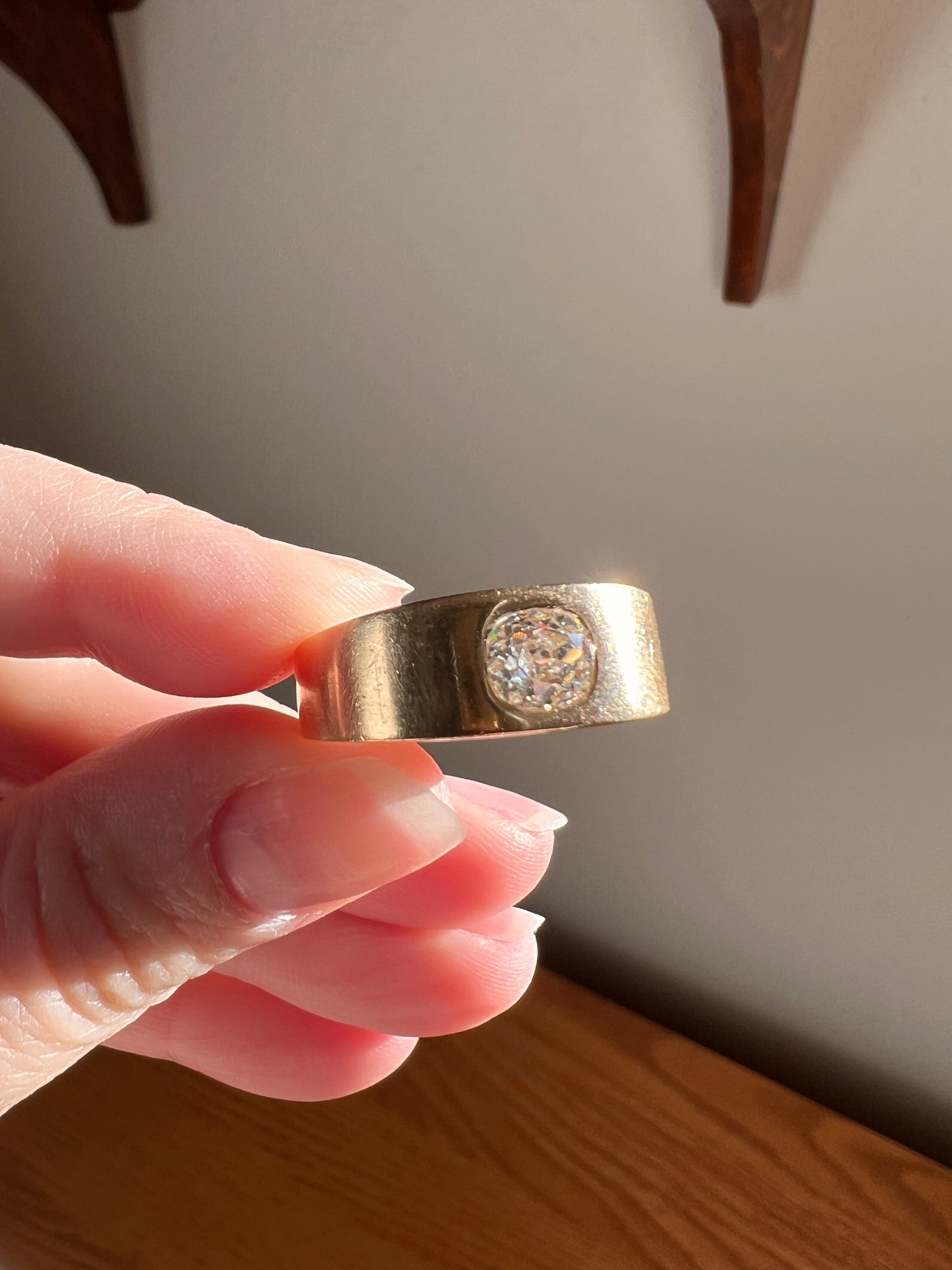HEAVY .8 Carat Antique Eye Clean Old Mine Cut DIAMOND French Vintage 13g 18k Gold Gypsy Band Ring Solitaire Gift Stacker Chunky Unisex Man