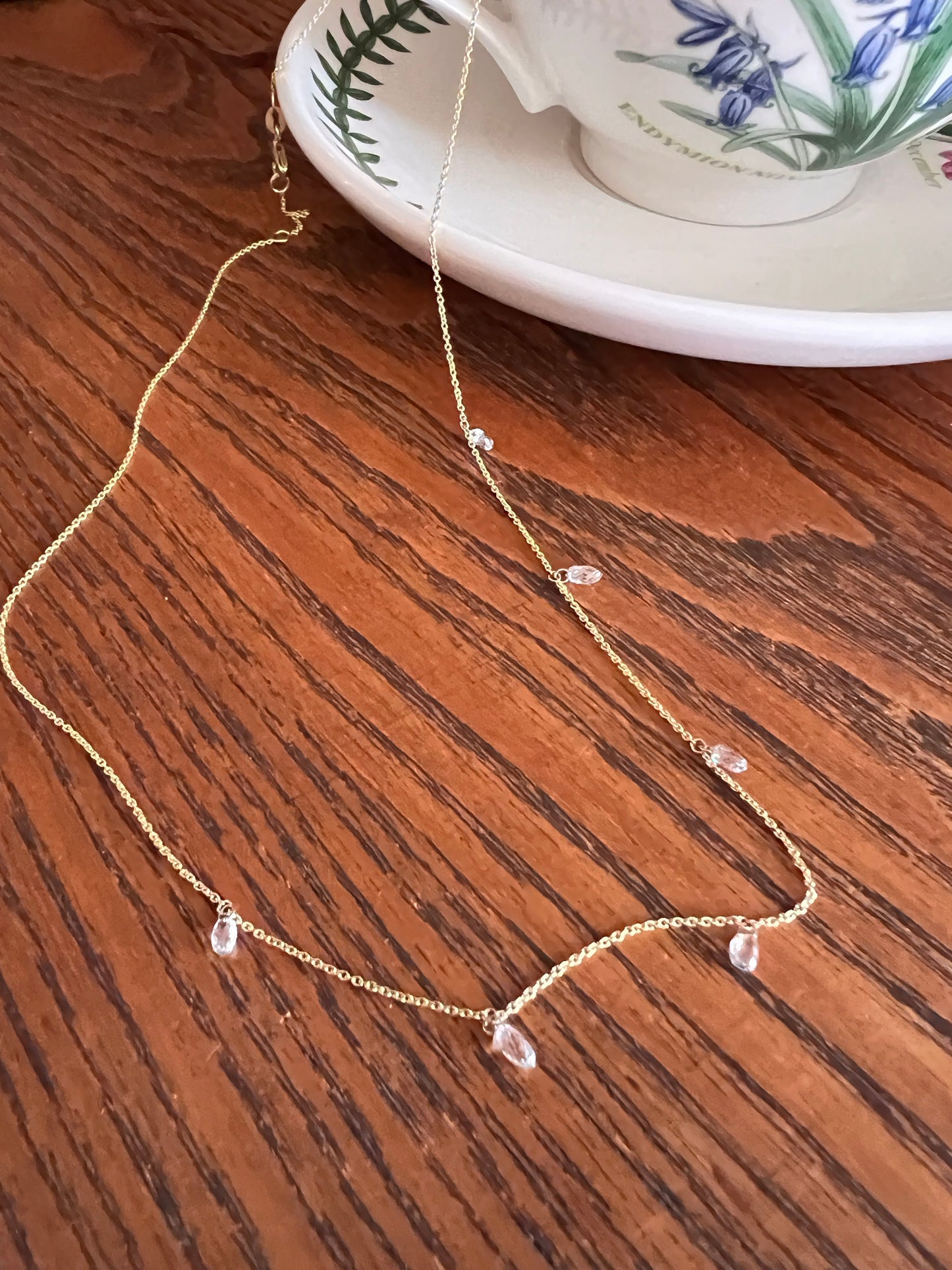 Vintage 1.2 Carat BRIOLETTE Diamonds Multi Drop Necklace 14k Gold Chain Faceted 3D Dangle Pendants