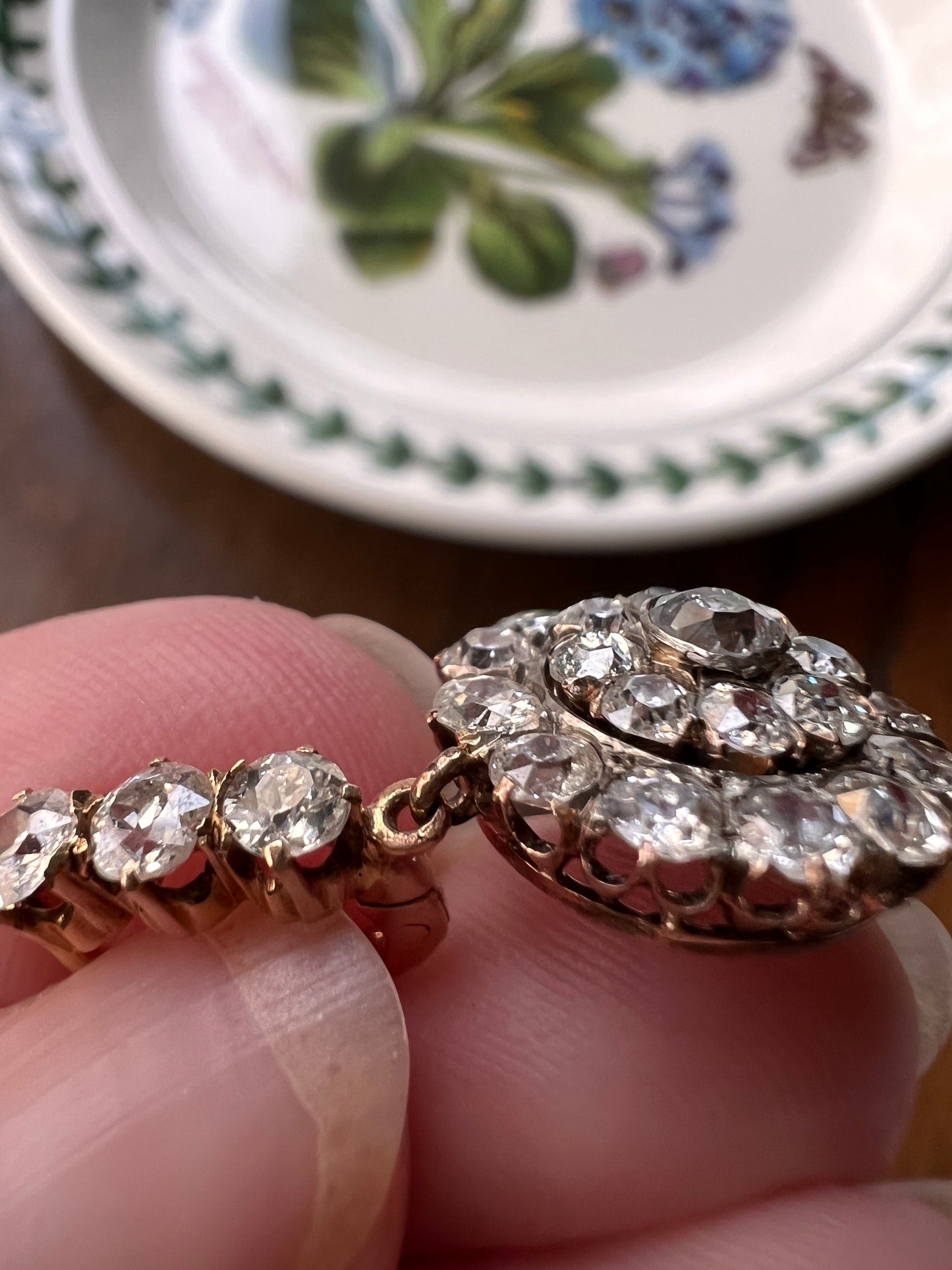 XL Antique 4 1/3 Carat Old Mine DIAMOND Cluster Dangle Earrings 18k Gold ViCTORIAN Bullseye Halo Drops
