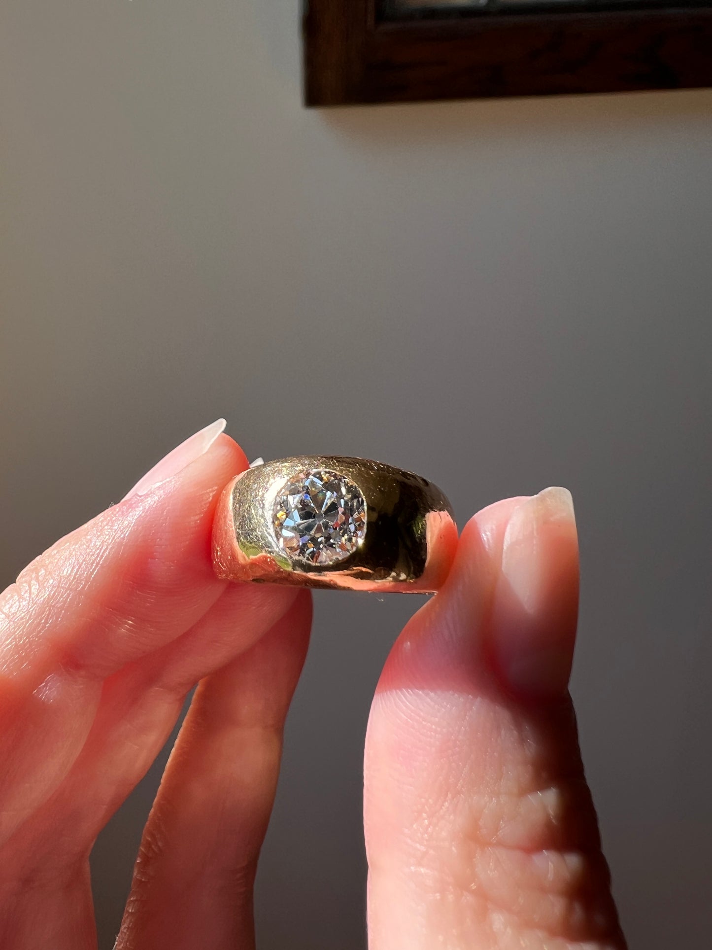 HAMMERED Chunky 1.3 Carat Old Mine Cut GYPSY Ring Eye Clean Wide Band French Antique Heavy 12g 18k Gold