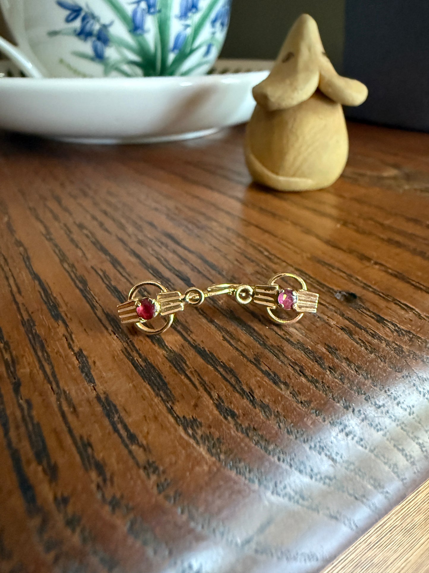 Linear Dormeuse Dangle Earrings French Vintage Art Deco Ruby Gold Fill Geometric