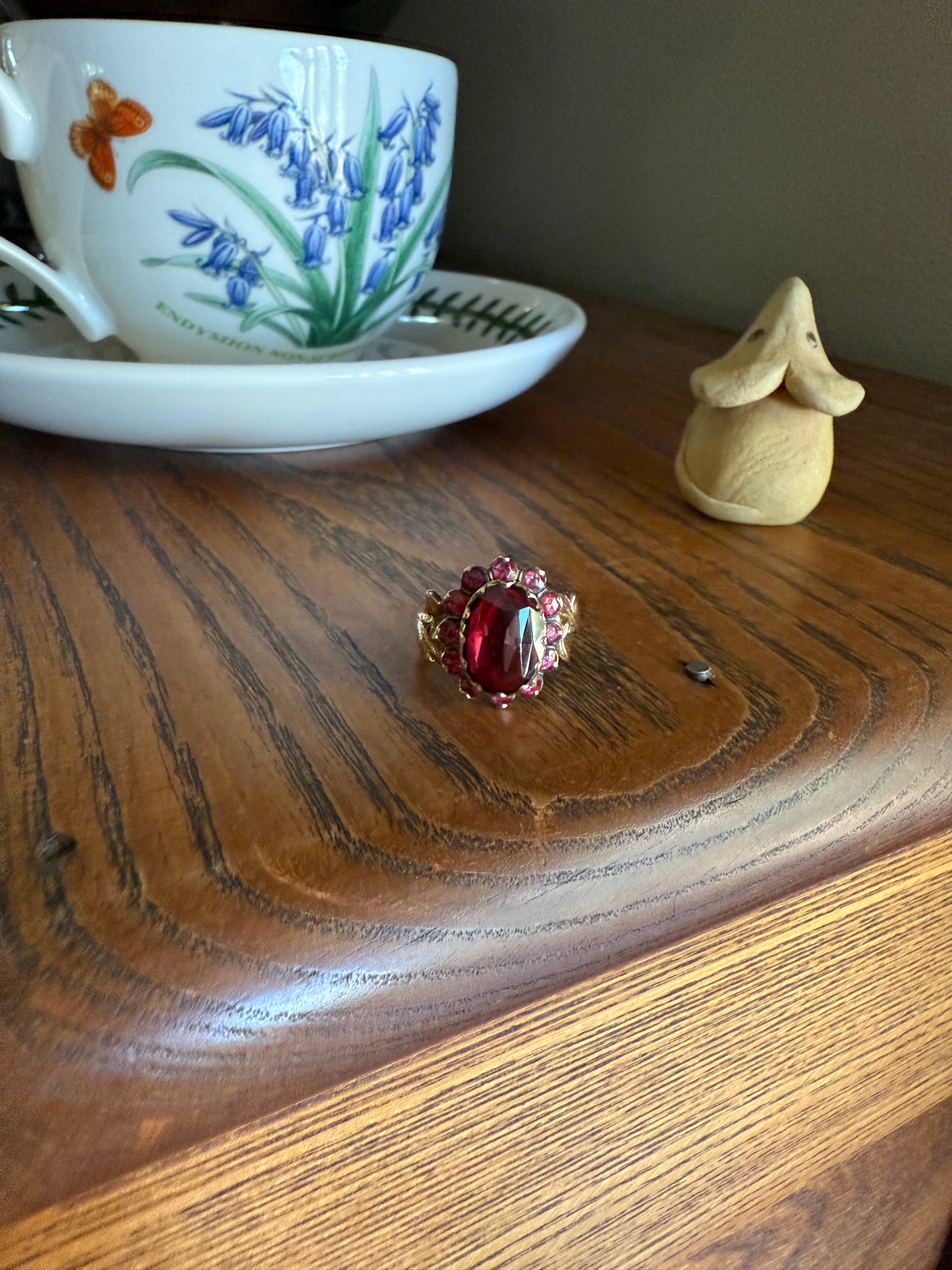 Antique Perpignan GARNET Oval Almandine Cluster Ring French VICTORIAN Era 18k Gold Vine Leaf