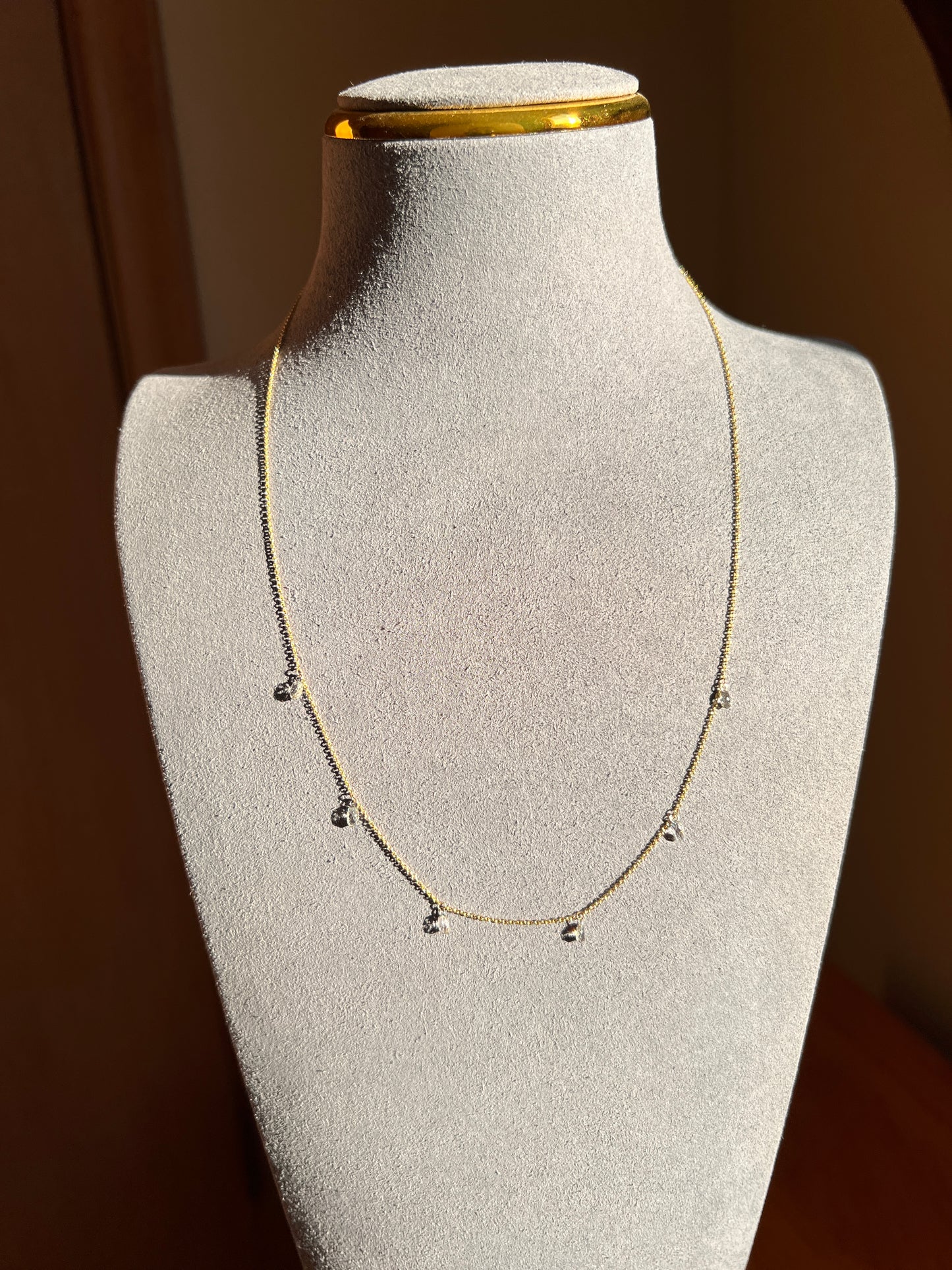 Vintage 1.2 Carat BRIOLETTE Diamonds Multi Drop Necklace 14k Gold Chain Faceted 3D Dangle Pendants