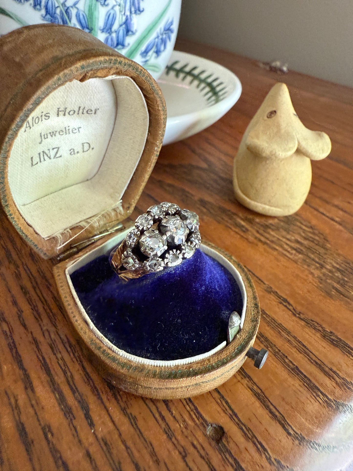 GEORGIAN Era Antique 1.5 Carat Spanish Iberian Triple Row Old Mine Rose Cut Diamond Ring Engraved Band 18k Gold Silver Collet