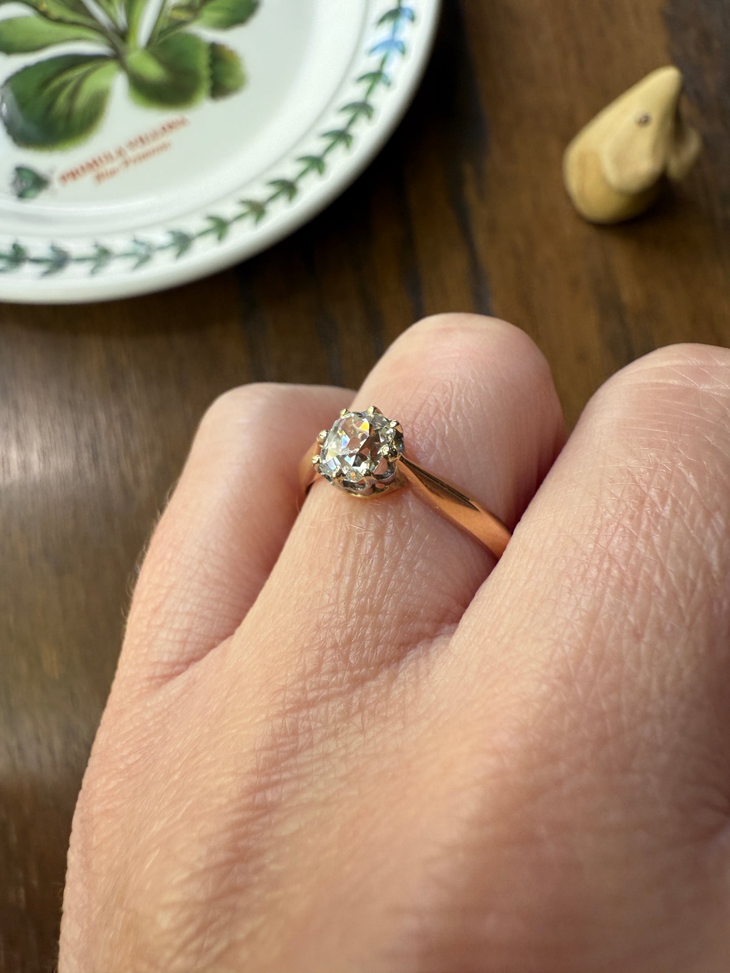 Antique Eye Clean .65 Carat Elongated Old Mine Cut DIAMOND French Solitaire Engagement Ring Stacker 18k Gold Wedding Prong Set OMC Gift