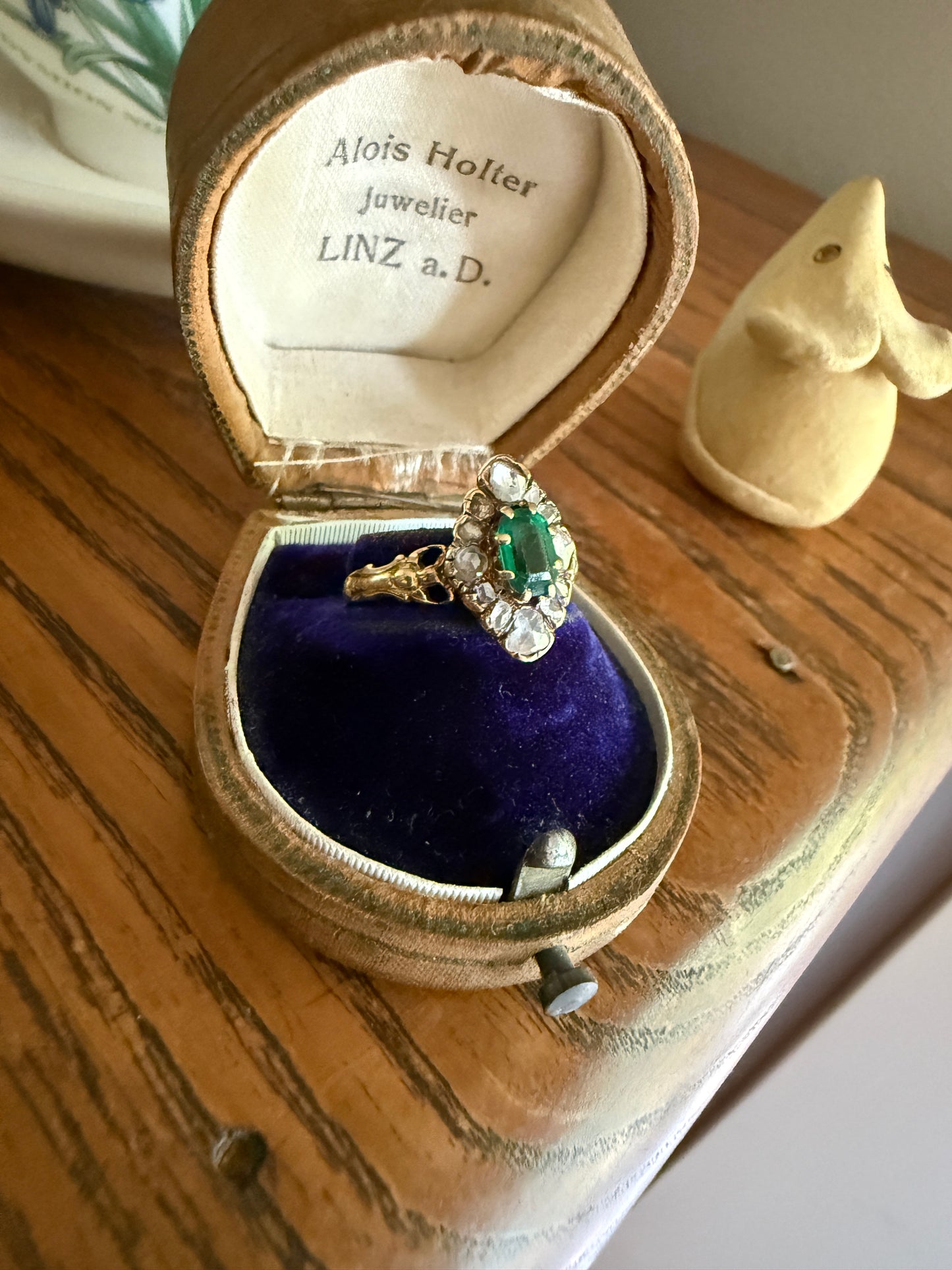 BOWS Green Spinel Rose Cut DIAMOND Cluster Halo French Antique Ring 18k Gold Victorian Art Nouveau Belle Epoque