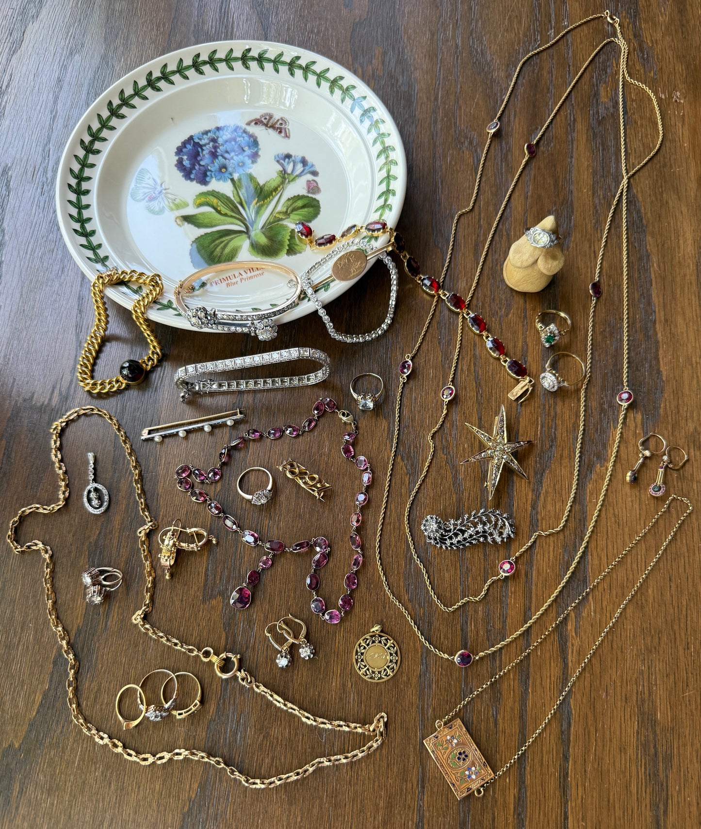 Antique 36 GARNET Riviera Station Chain 10k GOLD Berry Purple Pink Chunky Lariat Y Necklace Collar