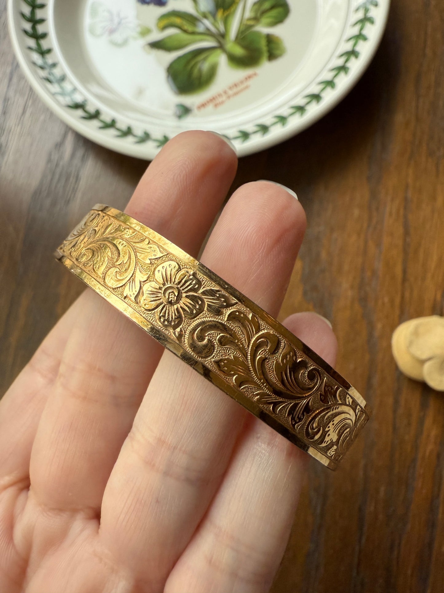 French Vintage to Antique FLORAL Gold Filled Bracelet Hinged Bangle