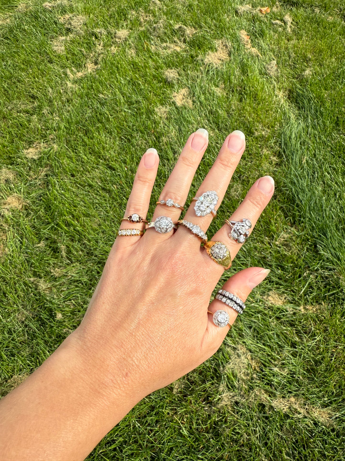 Antique 1.25 Carat Chunky Old Mine Cut DIAMOND Georgian 10k Gold Half Hoop Cigar Band Double Row Ring