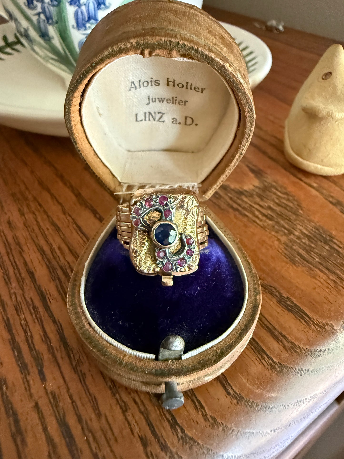 RARE 2 for 1 Convertible RING to BRACELET Surprise Antique Sapphire Ruby Bow 9k Gold Silver Top Clasp Expandable Secret