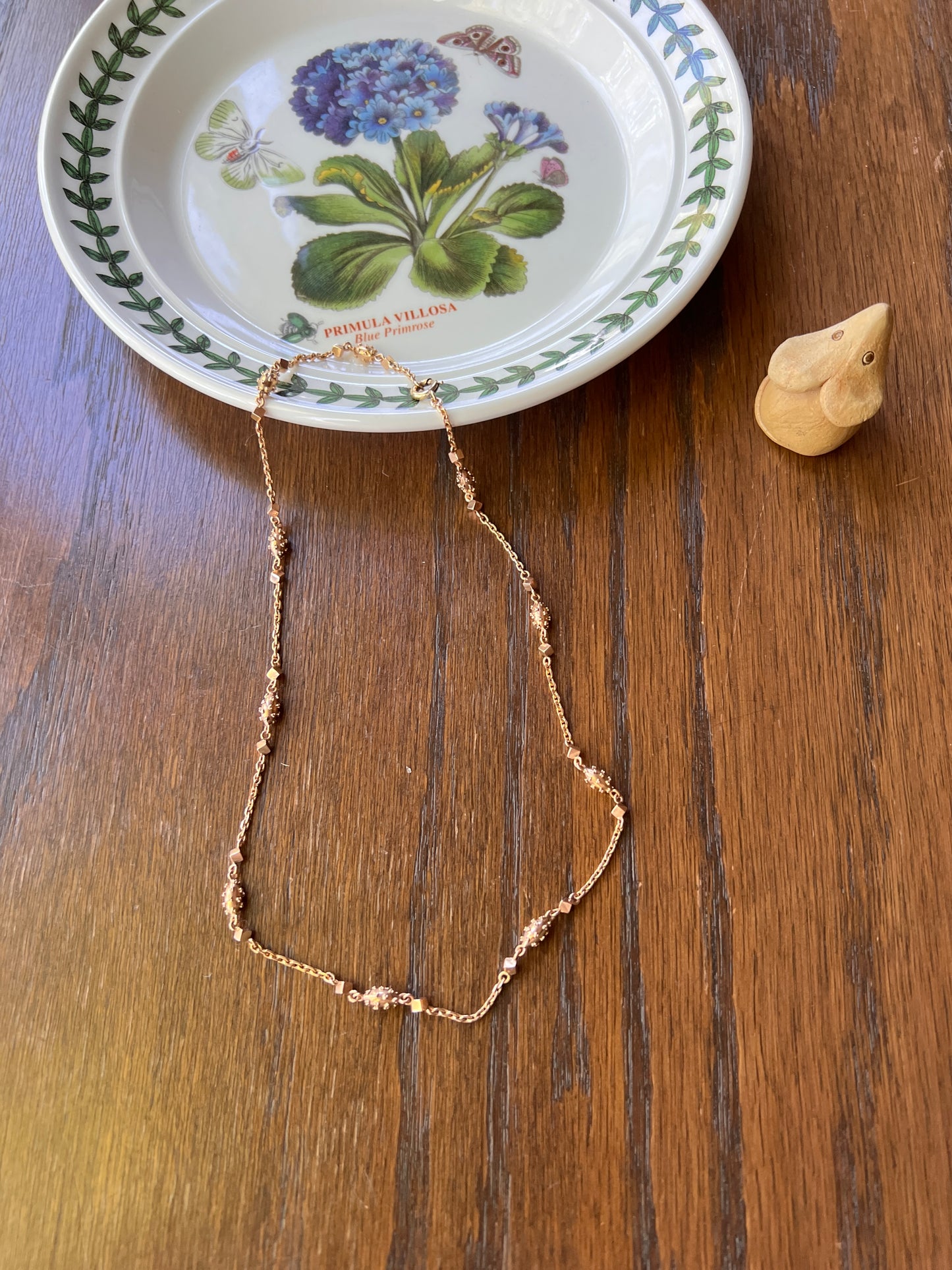 VICTORIAN Era Antique French 18k Gold Chain Necklace Cube Ball Rivet Pendant Holder Warm Glow