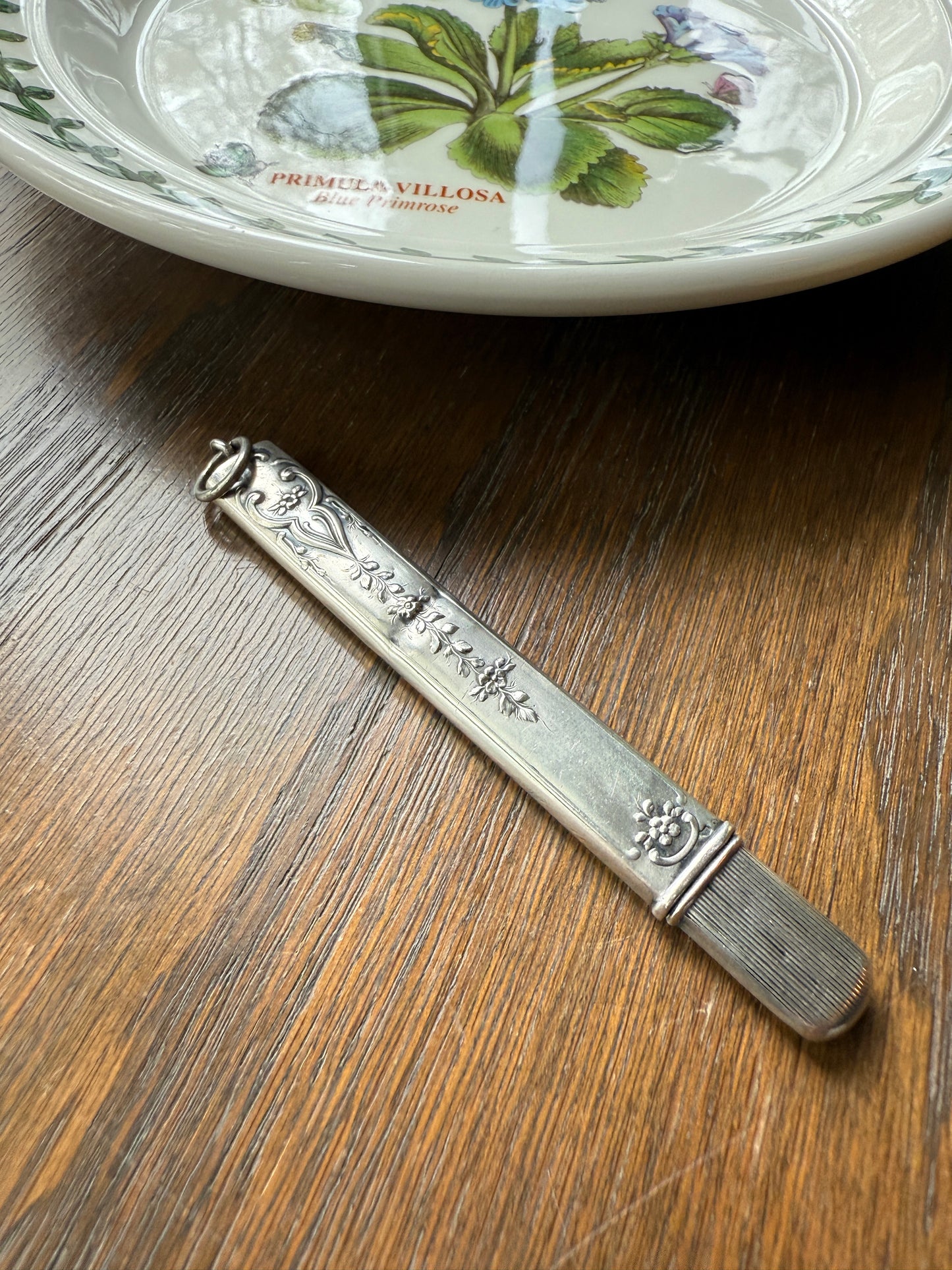 Floral Solid Silver French Chatelaine Pencil Needle Case Pendant