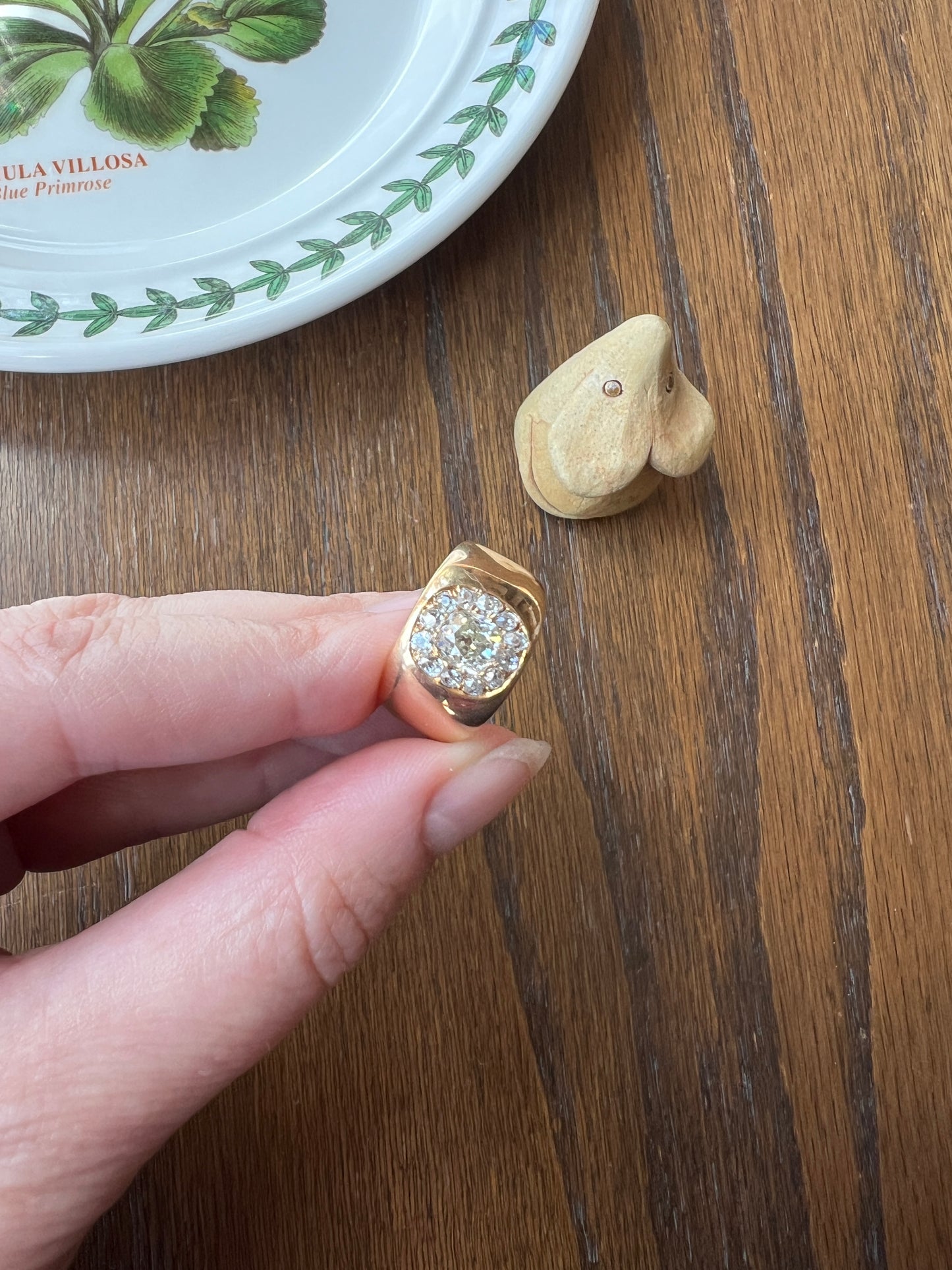 ANTIQUE 1 1/4 Carat Eye Clean Old Mine Cut DIAMONDS Chunky 18k Gold 12mm Wide Cigar Band Cluster Halo Ring French Cobblestone