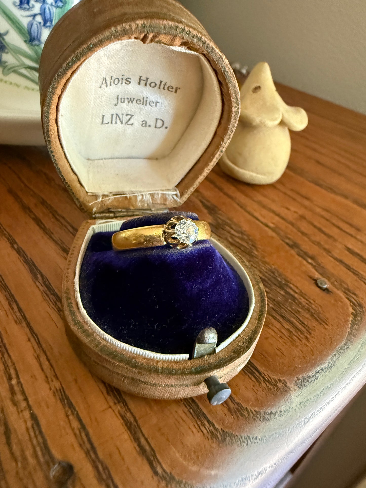Chunky Antique .36 Carat Eye Clean Old Mine Cut Diamond 22k Gold Edwardian Comfort Fit Wedding Band Engagement Ring Solitaire