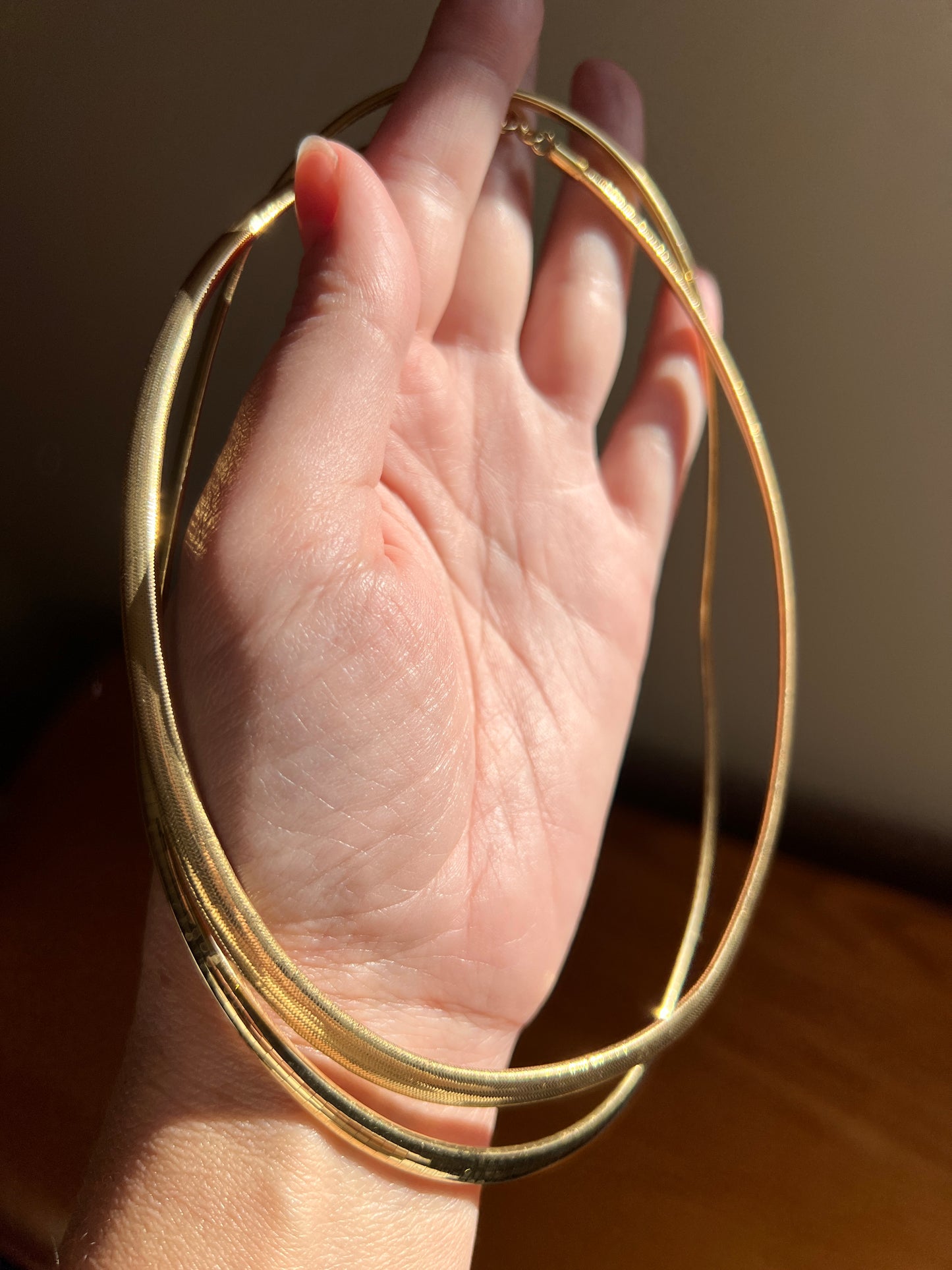 HEAVY Vintage OMEGA Liquid Shimmering Chain French 26g 18k GOLD Solid Necklace Neckmess 17" Choker Collar