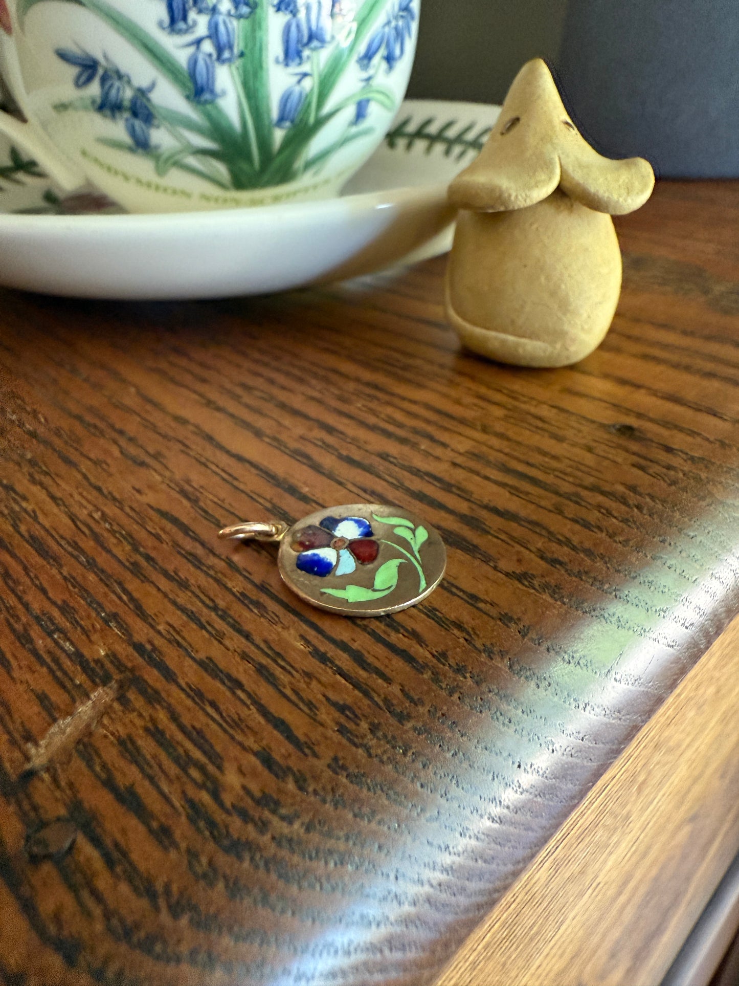 FLORAL Antique PANSY Enamel Flower Pendant Charm Victorian Enamel inlaid Brass Flower Medal Medallion Love Token Red Blue Green White