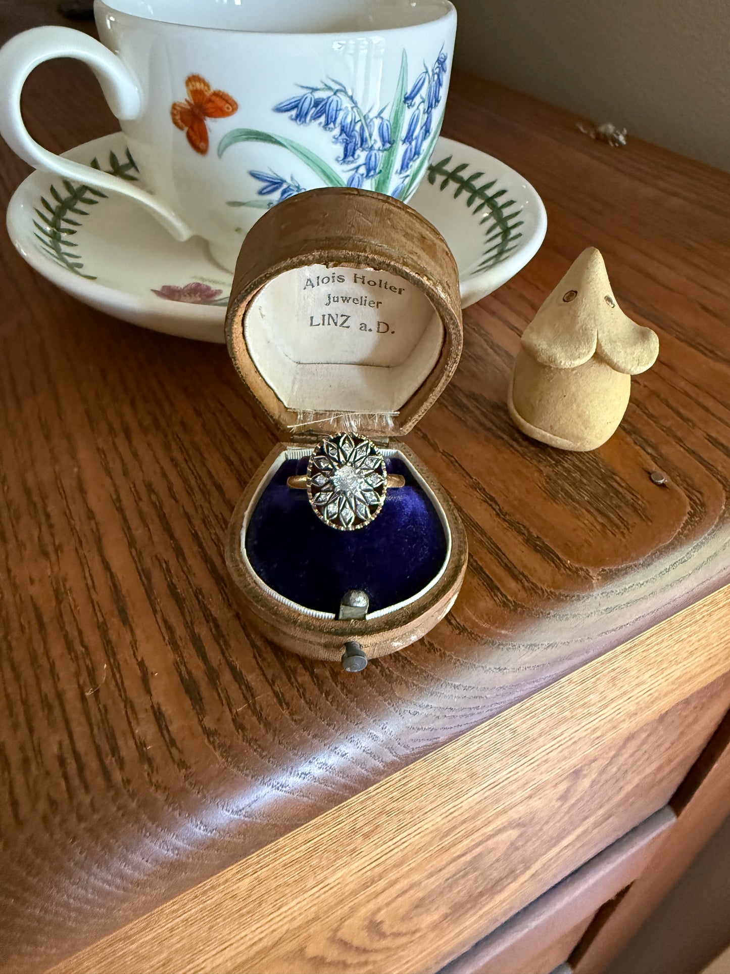 Georgian Era Antique Spanish Iberian Rose Cut Diamond Ring Oval Floral Sunburst Cupped Domed Back 18k Gold Silver