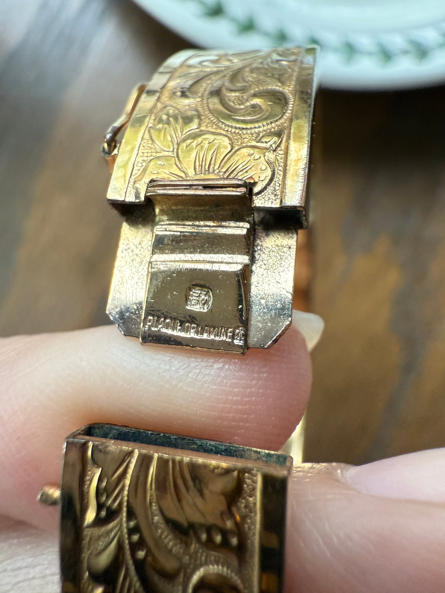 French Vintage to Antique FLORAL Gold Filled Bracelet Hinged Bangle