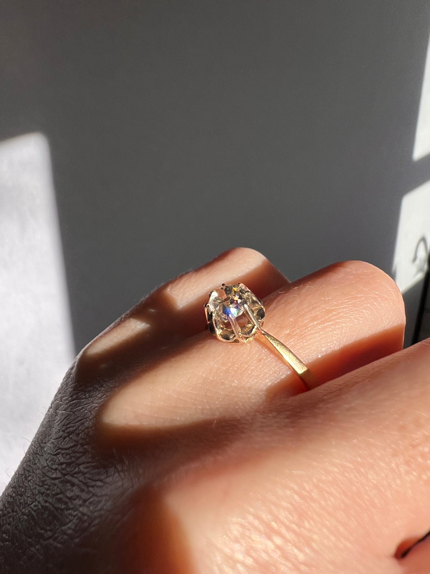 Old Mine Cut DIAMOND Solitaire Ring .9 Carat Eye Clean French Edwardian Antique Engagement Ring 18k Gold Illusion