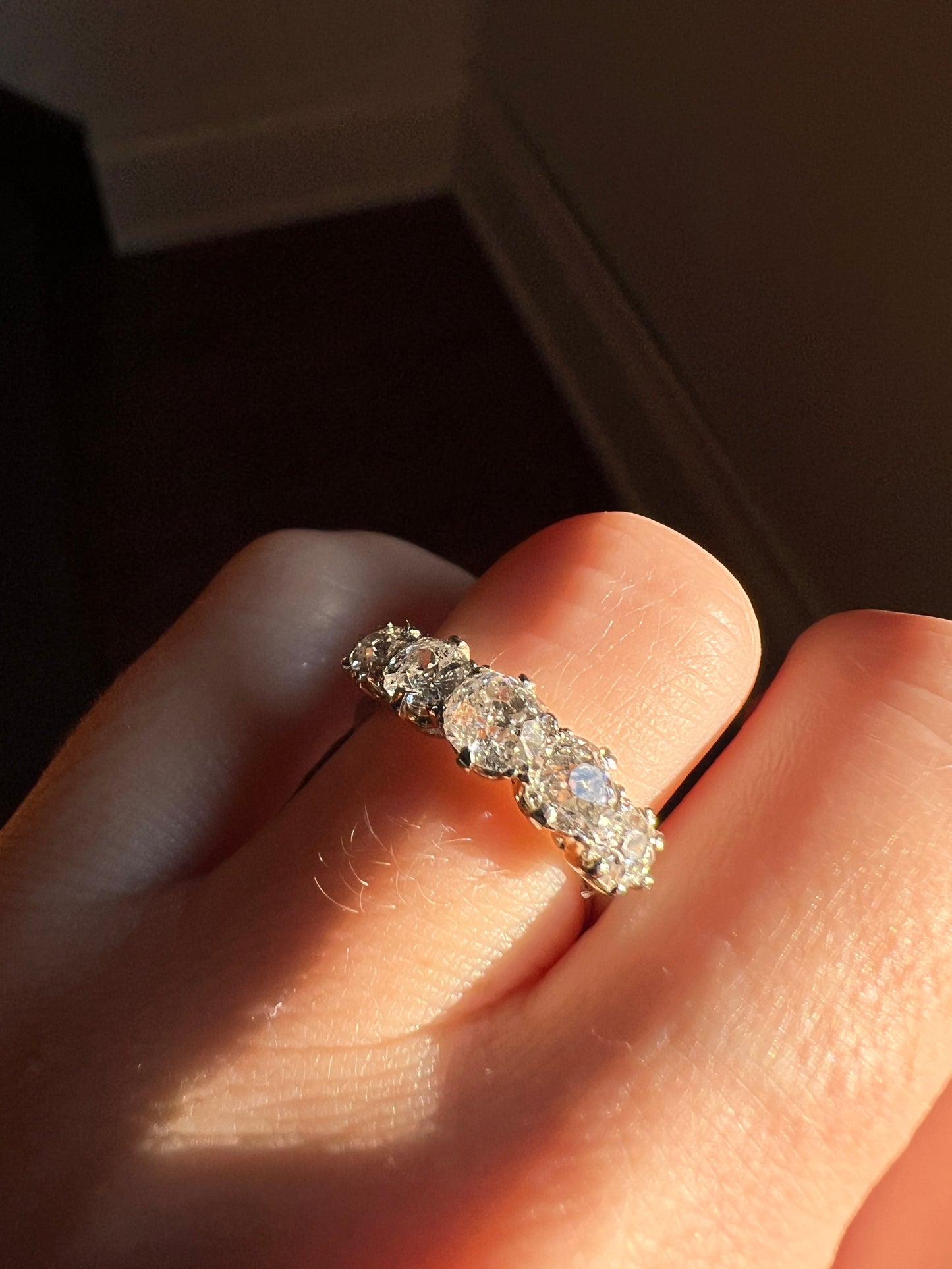 Chunky Antique 1.6 Carat Old Mine Cut DIAMOND 5 Five Stone Band Ring 14k White Gold