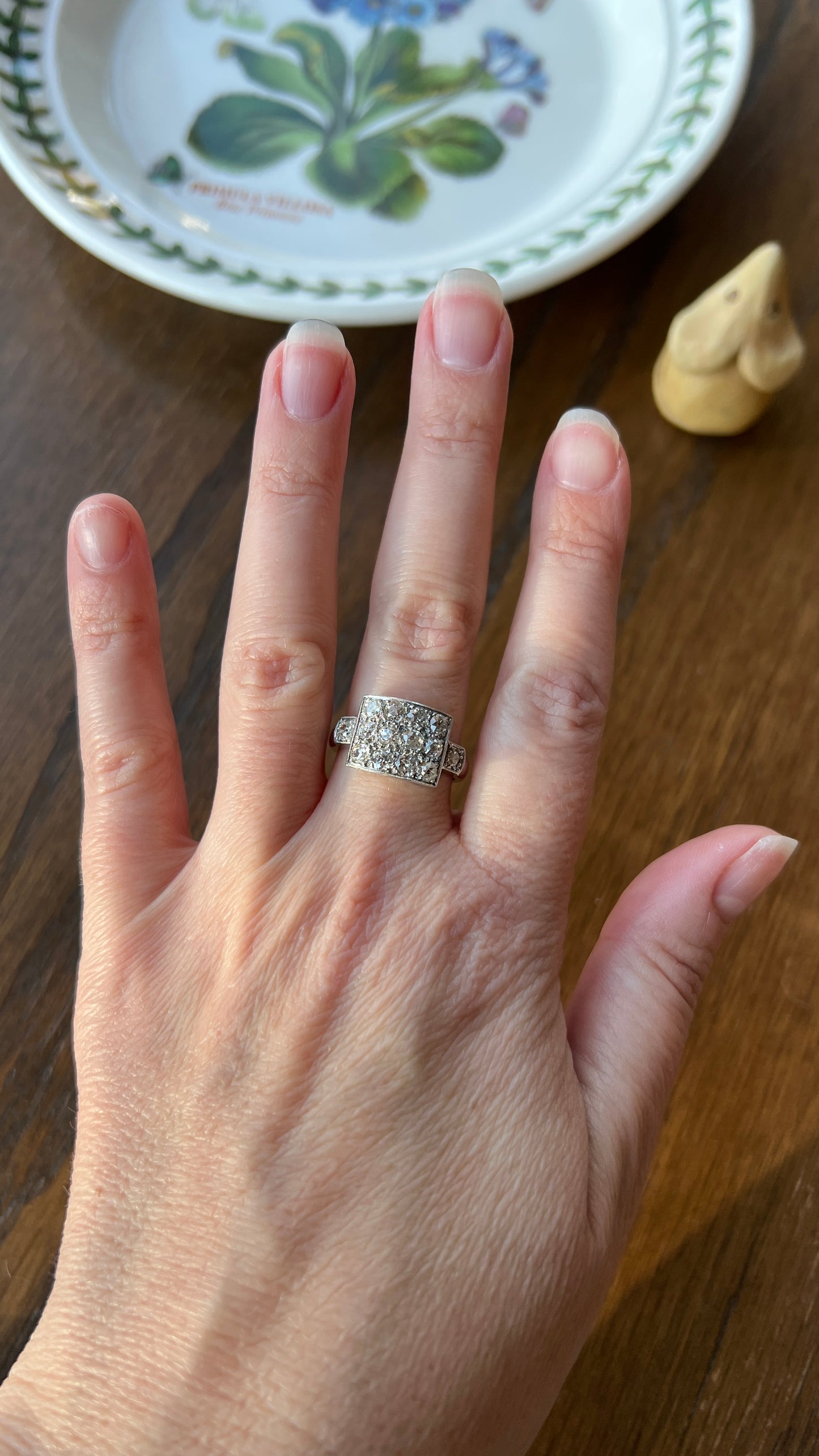 Two Carat 14 Old Mine Cut DIAMOND Curved Cluster Grid Ring French Antique Platinum Cobblestone