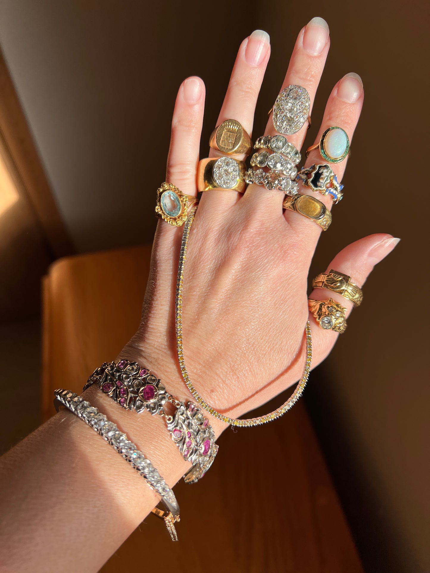 Antique 4.35 CARAT Old Mine Cut DIAMOND Encrusted Hinged Bangle Line Bracelet 18k Gold Victorian Wriststack