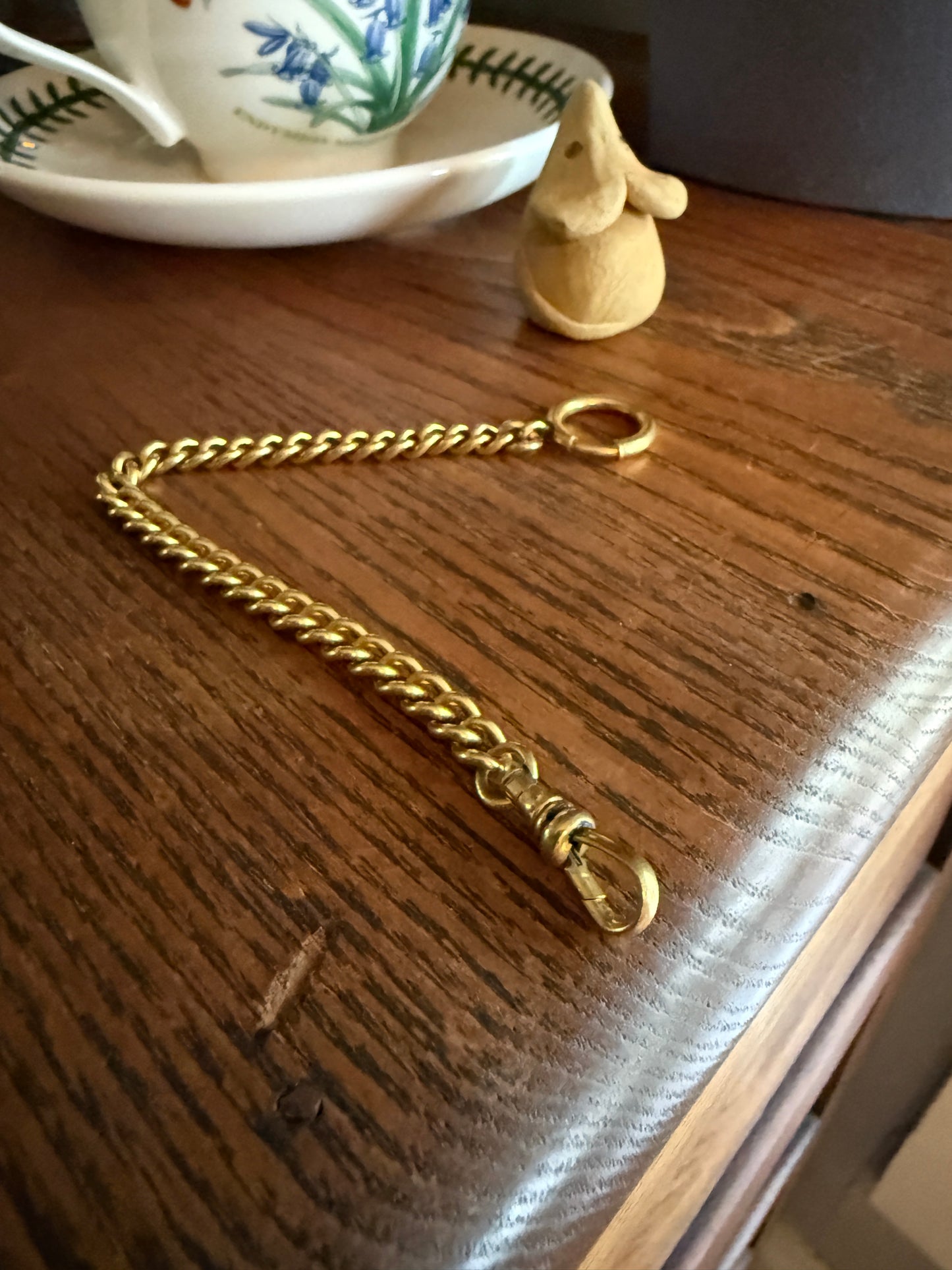 Victorian to art Deco Gold Fill Watch Curb Chain Bracelet Extender Connector XL Spring Ring & Dog Clip Pendant Charm Holder