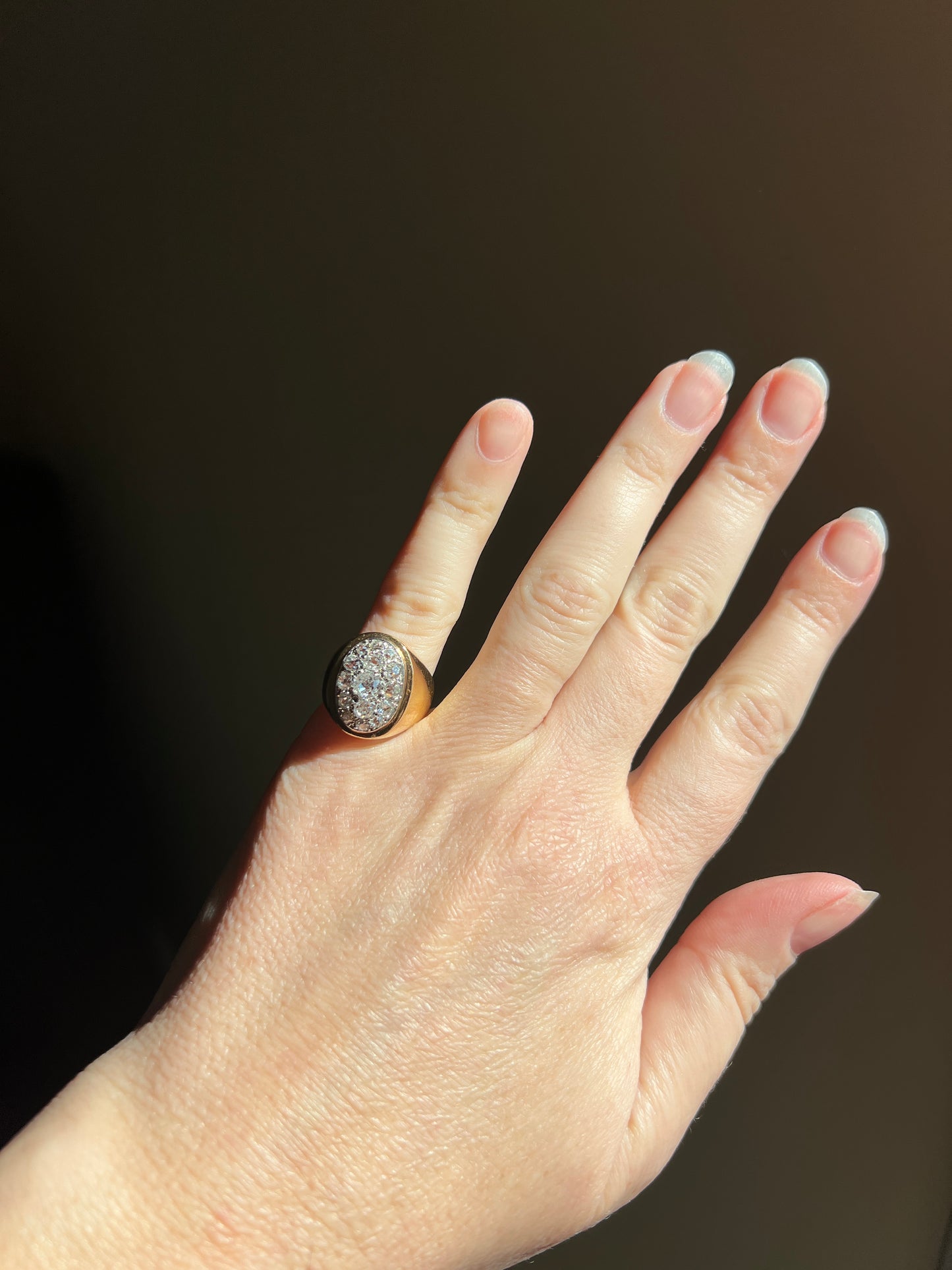 HEAVY 12g 18k Gold Antique CHUNKY Wide Band 1.6 CARAT Old Mine Cut DiAMONDS Ring French Cobblestone Cluster Ring Domed Oval Signet