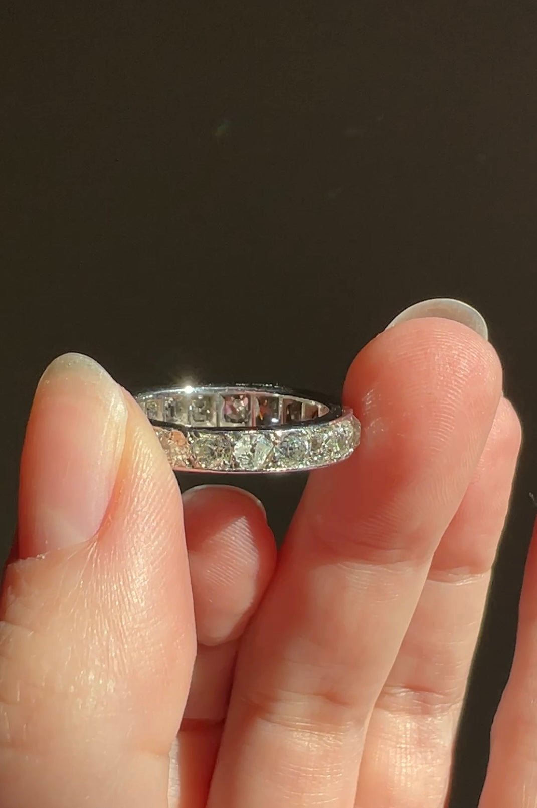 ANTIQUE 5 Carats Old Mine Cut DIAMOND Full Eternity Band PLATINUM French Ring Wedding Edwardian Stacker