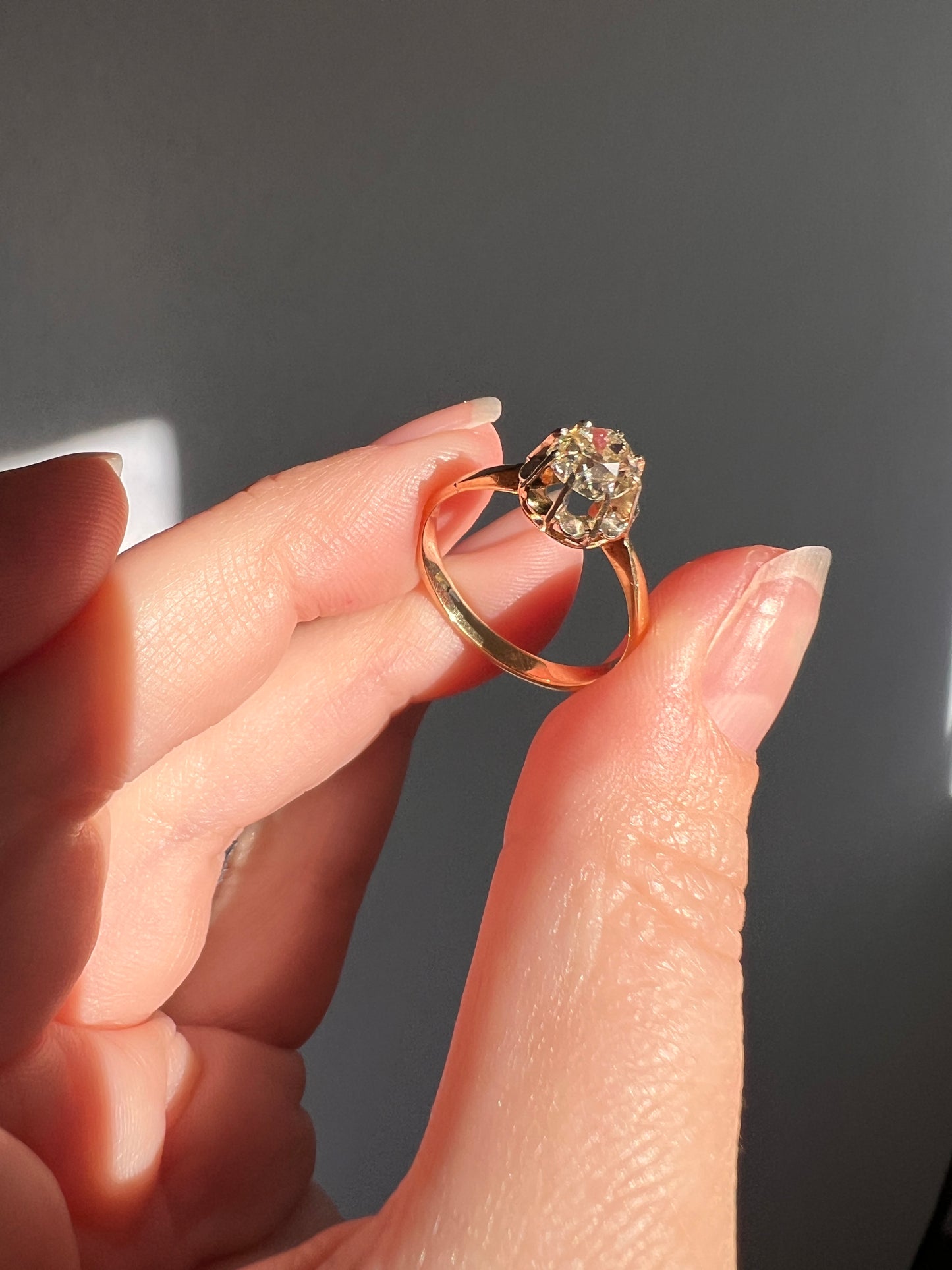 Old Mine Cut DIAMOND Solitaire Ring .9 Carat Eye Clean French Edwardian Antique Engagement Ring 18k Gold Illusion