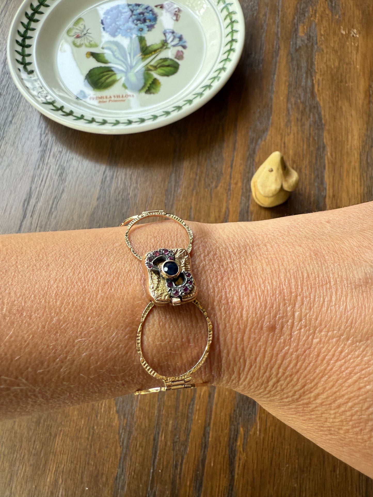 RARE 2 for 1 Convertible RING to BRACELET Surprise Antique Sapphire Ruby Bow 9k Gold Silver Top Clasp Expandable Secret