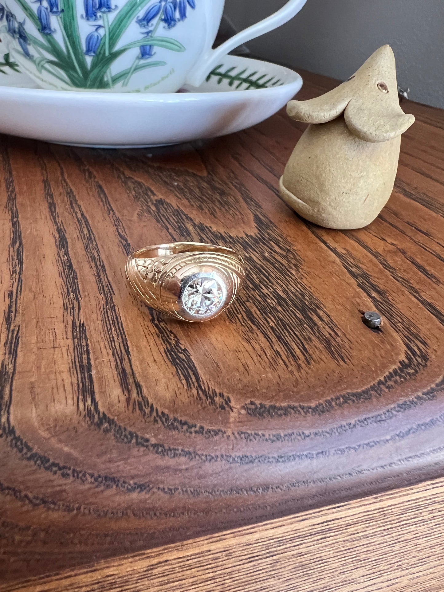 HEAVY 1.2 Carat Transitional Cut DIAMOND French Vintage 12g 18k Gold Forget Me Not Floral Gypsy Band Ring Chunky Unisex