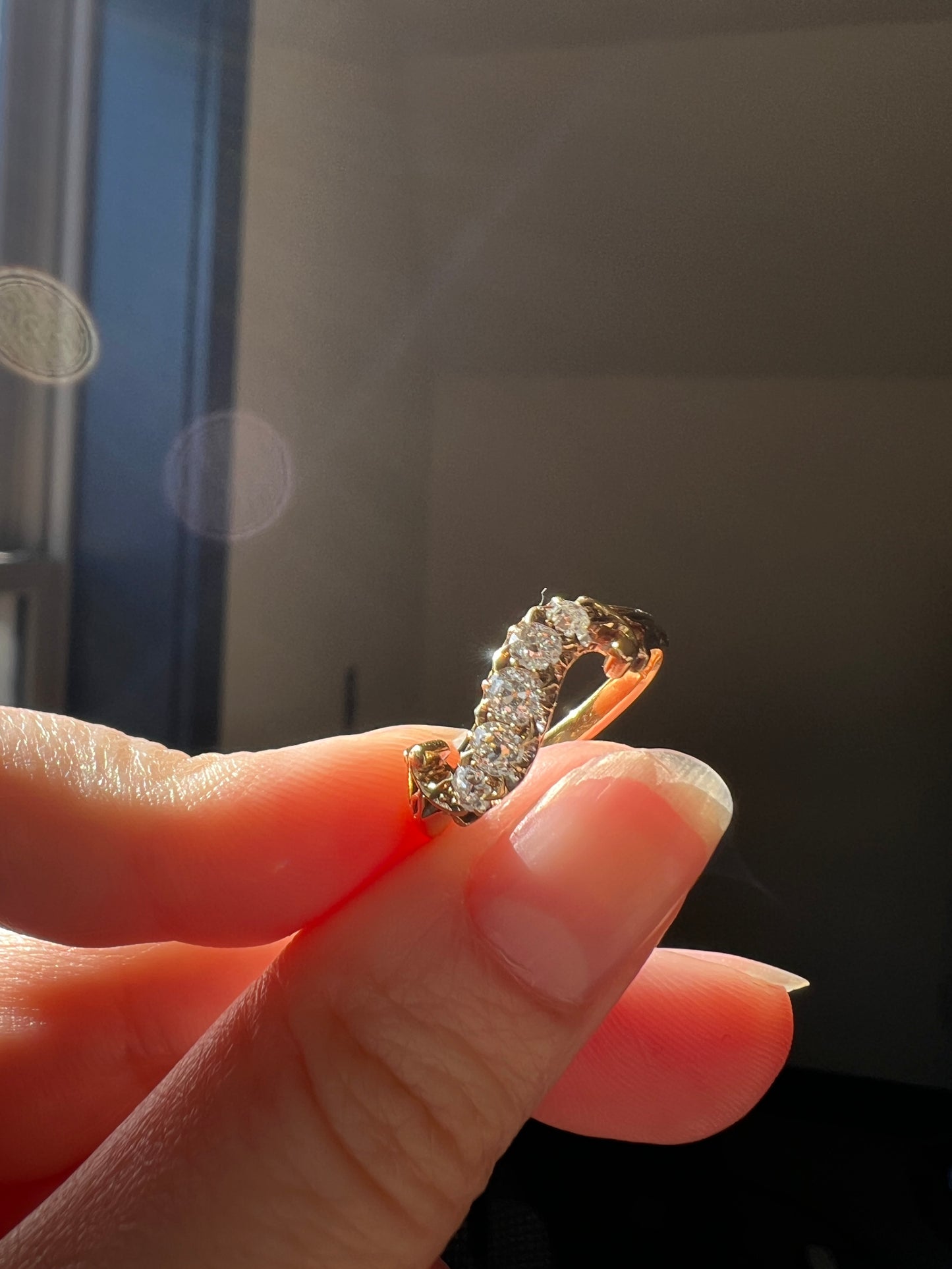 RESERVED - Final Payment - SWIRL Old Mine Cut DIAMOND Five Stone Band Crossover Ring Swirl Band 18k Gold Antique Bypass Ornate Stacker Victorian
