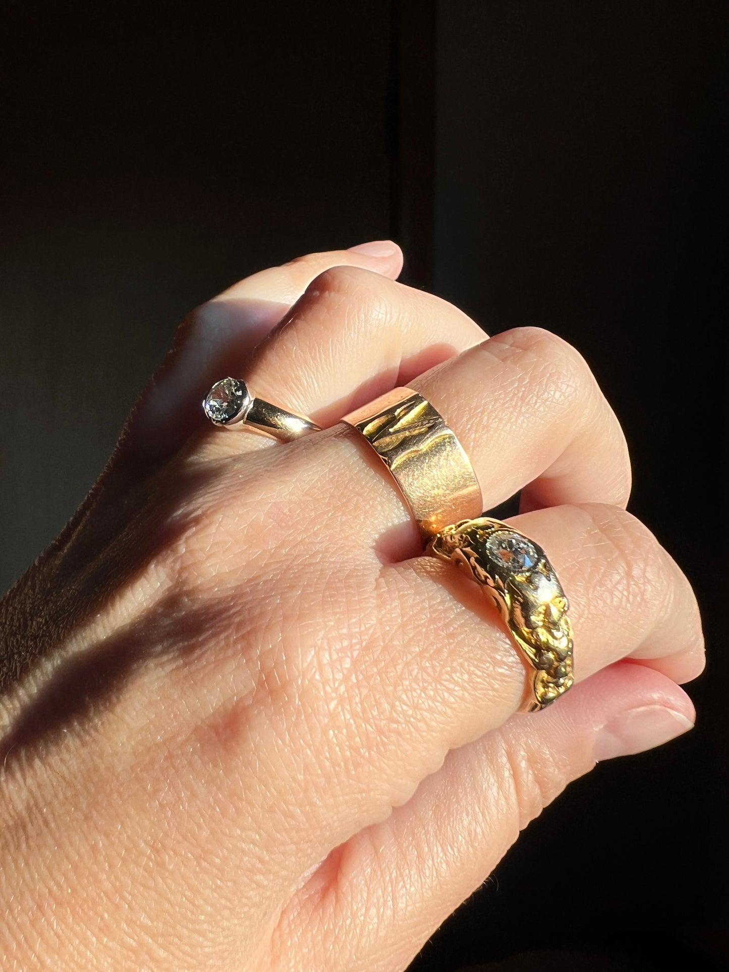 Vintage .6 Carat Antique Old Mine Cut DIAMOND French Art Deco Bezel Set Ring Stacker Band 18k Gold Solitaire