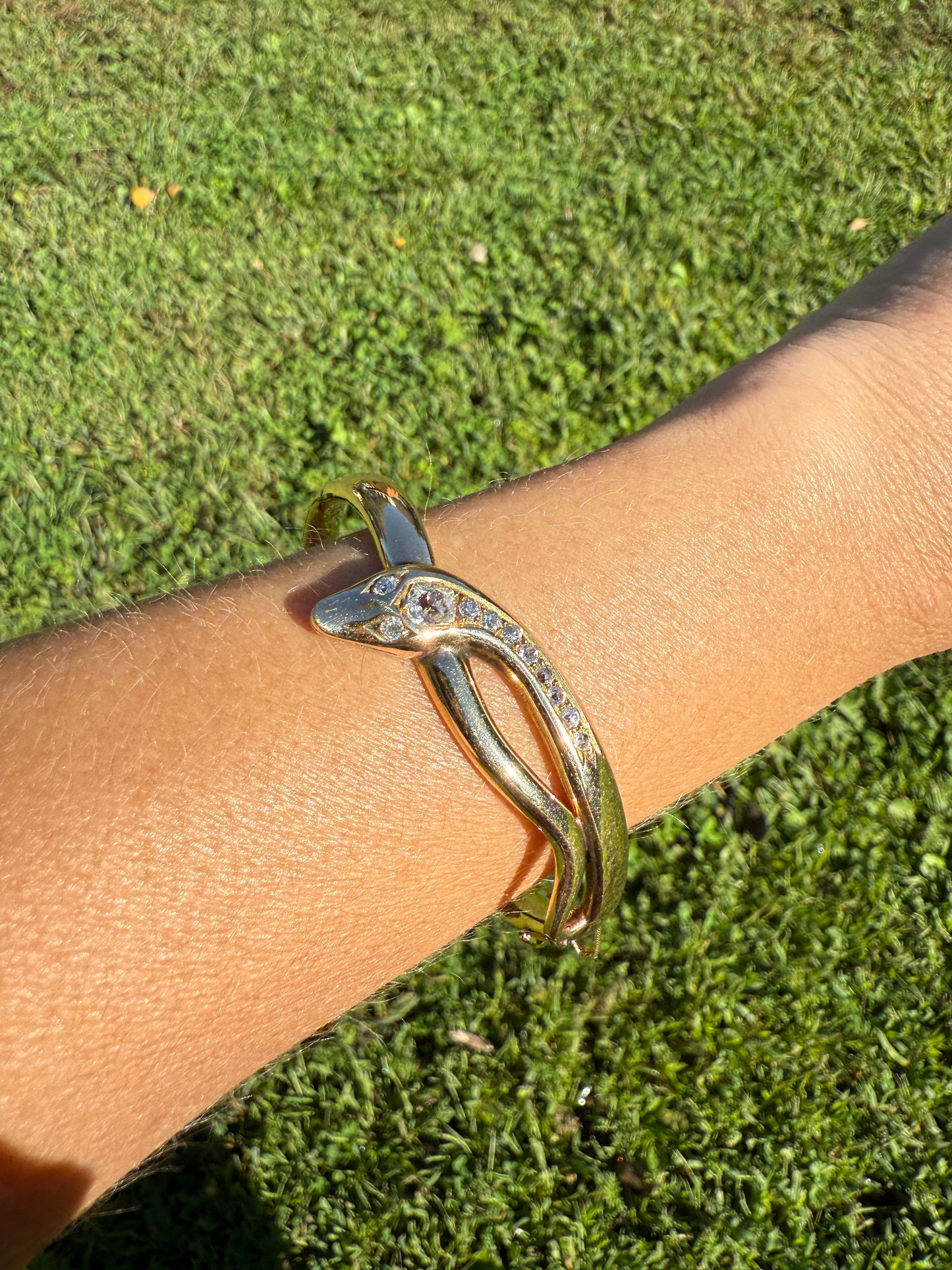 SNAKE Antique 1.3 Carat Old Mine Cut DIAMOND 32g 14k GOLD Chunky Heavy Bangle Bracelet Figural