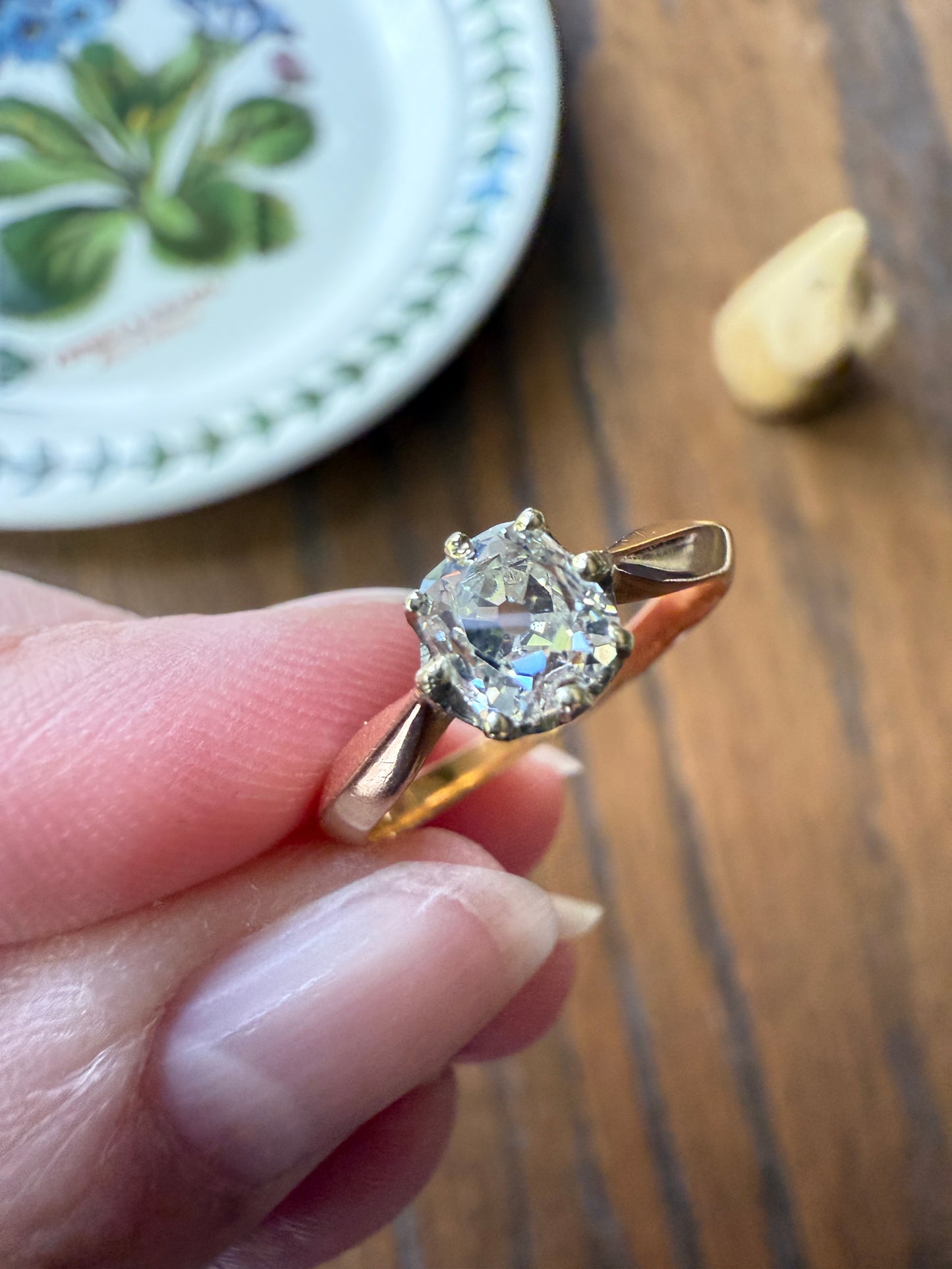 Antique Eye Clean .65 Carat Elongated Old Mine Cut DIAMOND French Solitaire Engagement Ring Stacker 18k Gold Wedding Prong Set OMC Gift