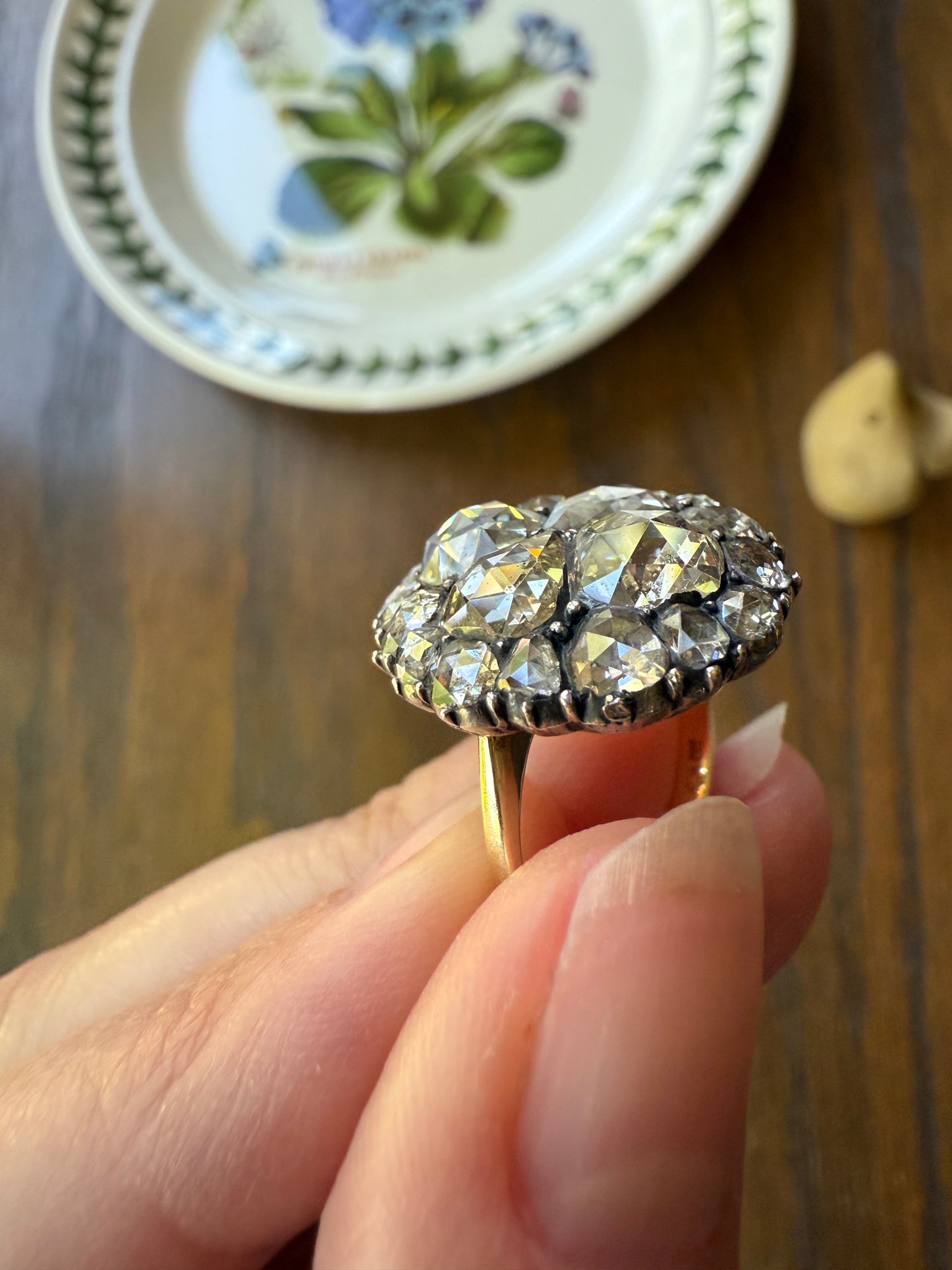 Stunning Antique 6 Carat Scale Dutch Rose Cut DIAMOND 14k Gold Silver Cluster Chunky Pear Stacker Rare Bauble